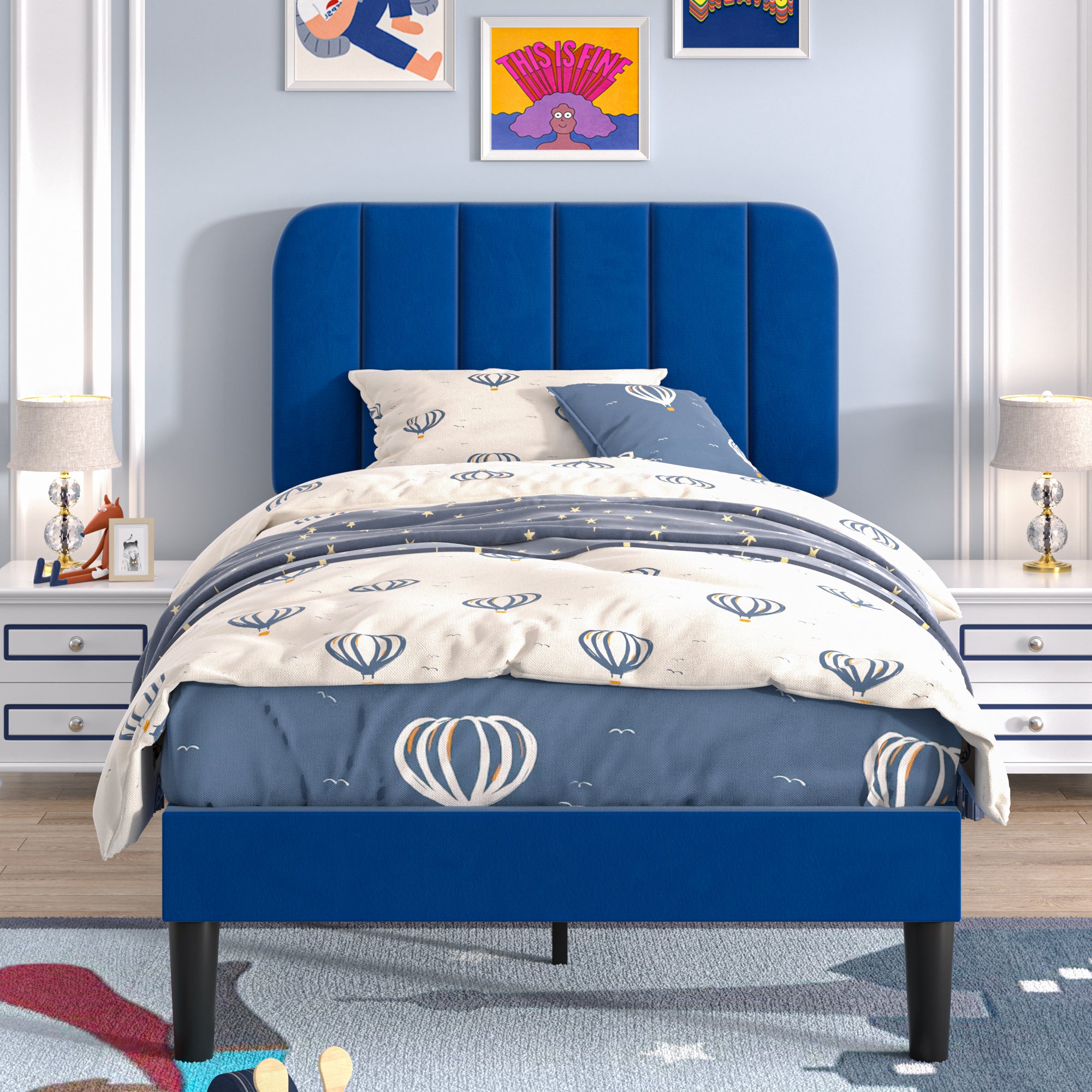 VECELO Upholstered Platform bedframe with Adjustable Headboard - VECELO
