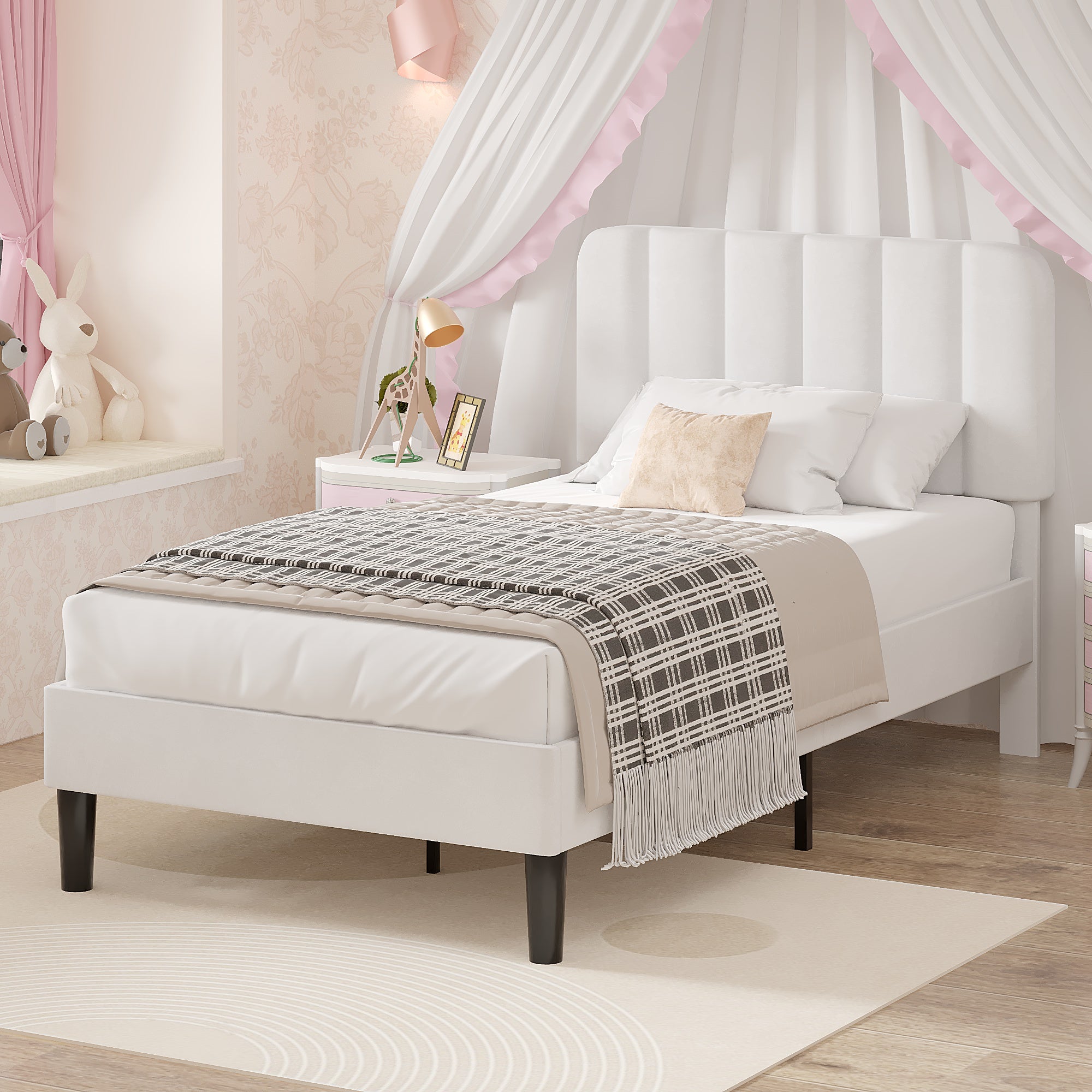 VECELO Upholstered Platform bedframe with Adjustable Headboard - VECELO