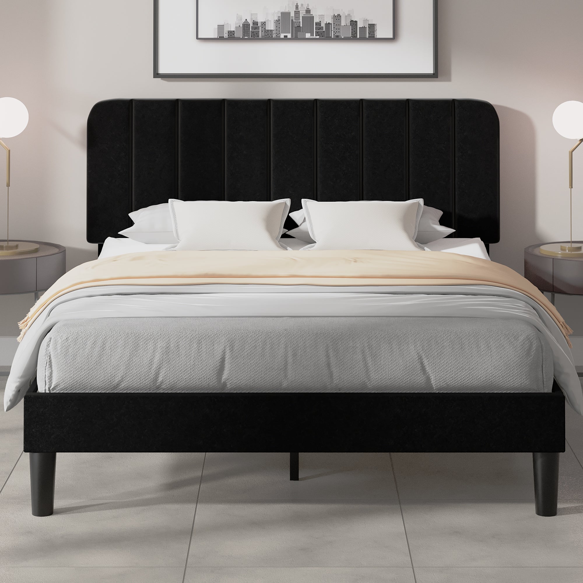 VECELO Upholstered Platform bedframe with Adjustable Headboard - VECELO