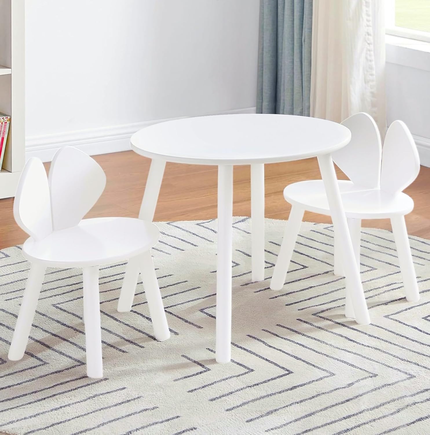 VECELO Kids Table and Chairs Set, Oval Tabletop and 2 Rabbit Chairs - VECELO