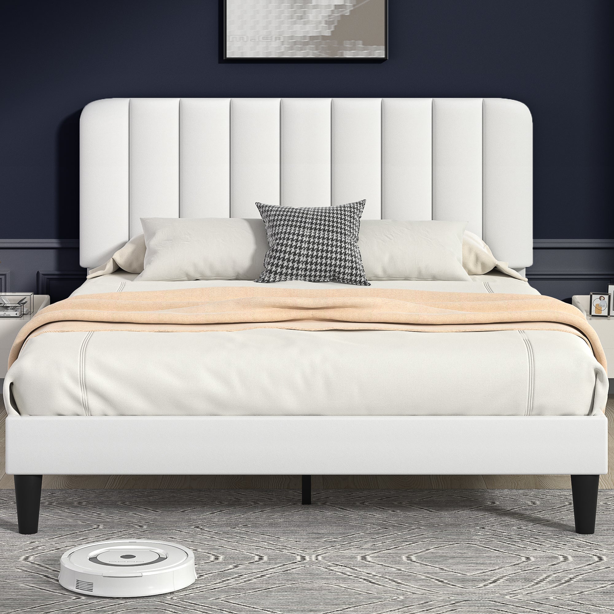 VECELO Upholstered Platform bedframe with Adjustable Headboard - VECELO