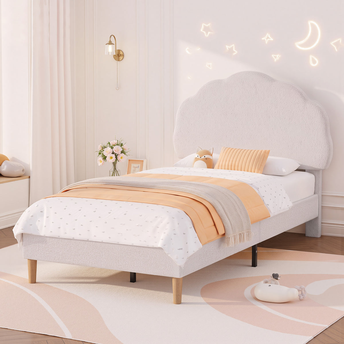 VECELO Twin Size Bed Frame, Upholstered Platform Bedframe with Height Adjustable Plush Fabric Headboard
