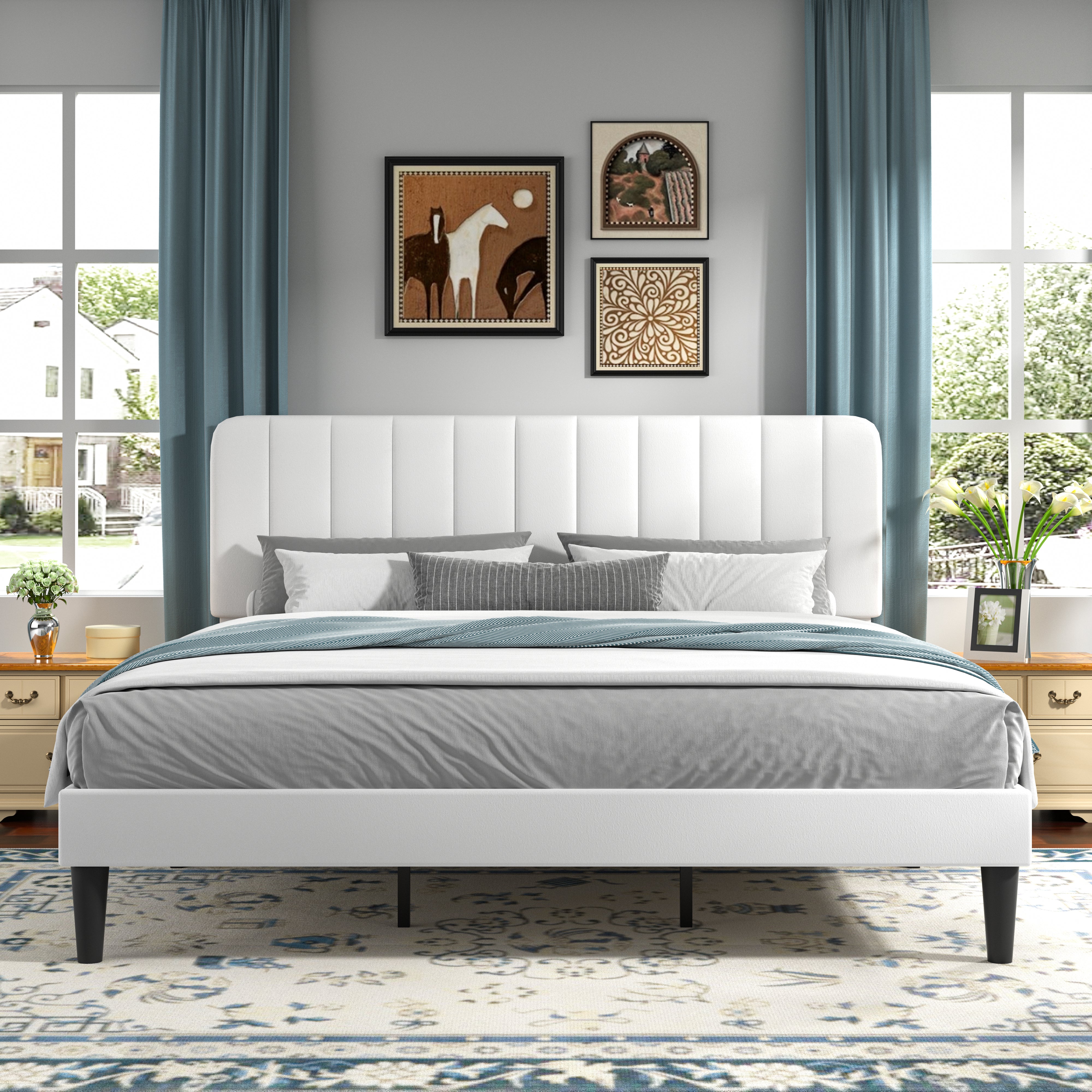 VECELO Upholstered Platform bedframe with Adjustable Headboard - VECELO