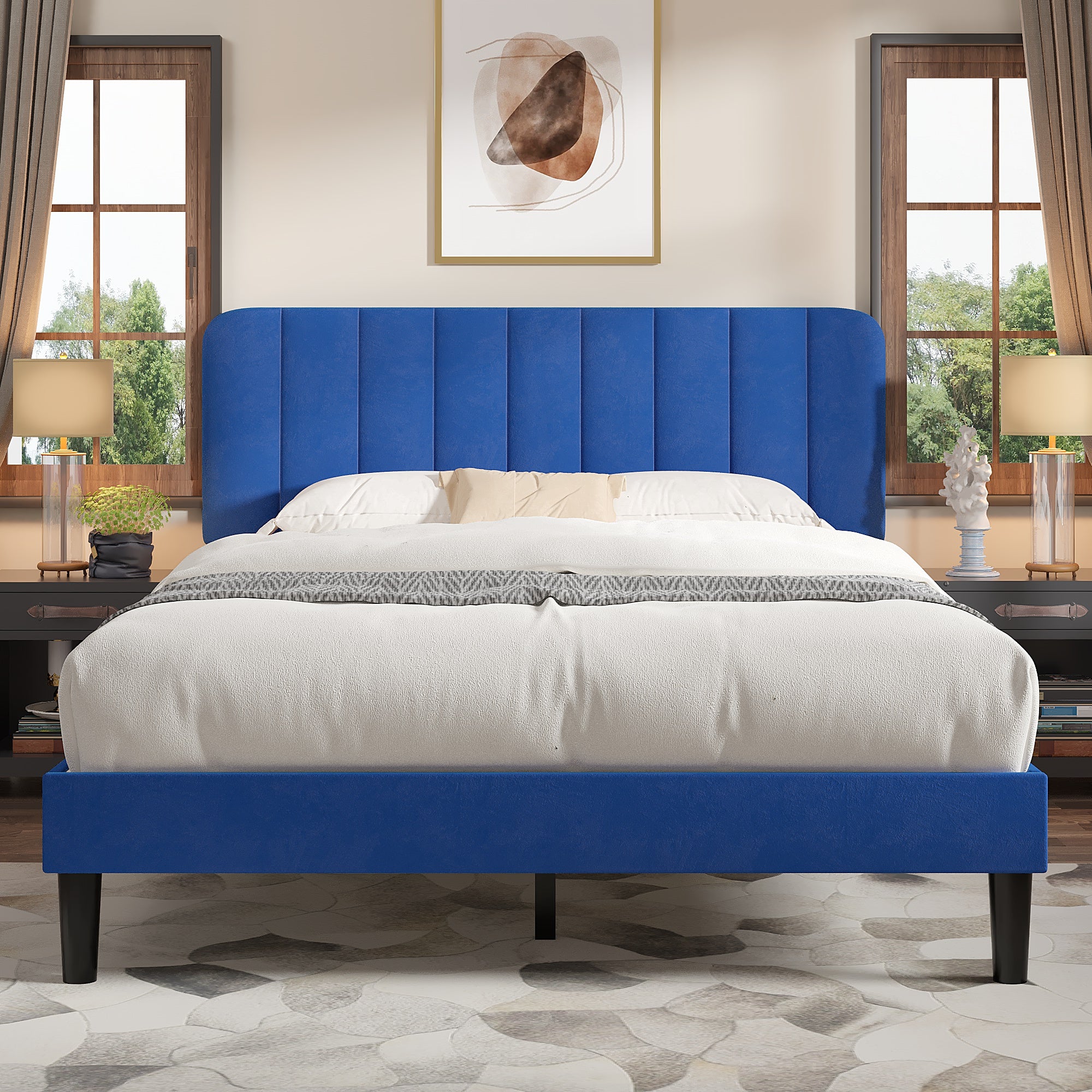 VECELO Upholstered Platform bedframe with Adjustable Headboard - VECELO