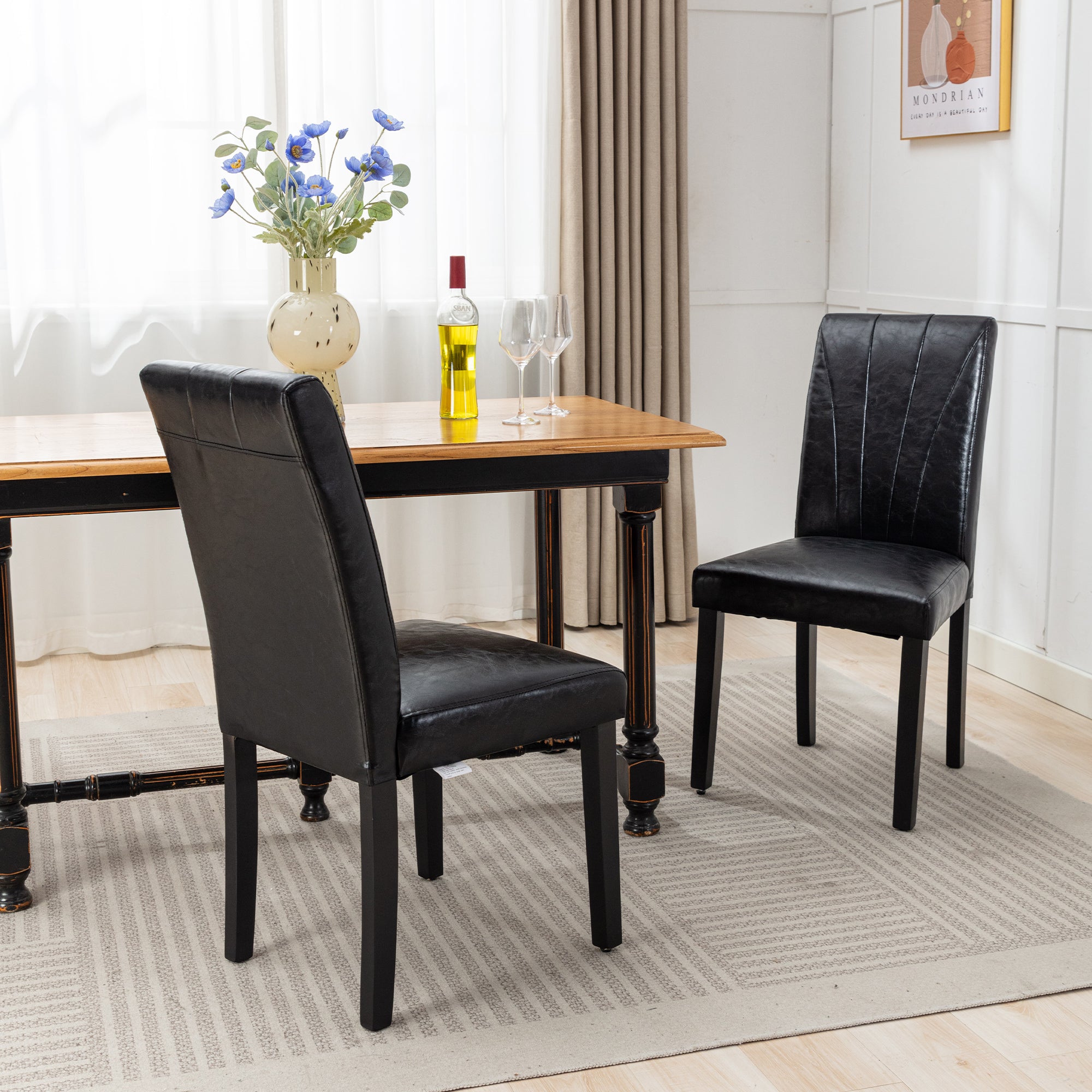 VECELO Set of 2 Upholstered Dining Chairs, Modern Fabric and Solid Wood Legs & High Back - VECELO