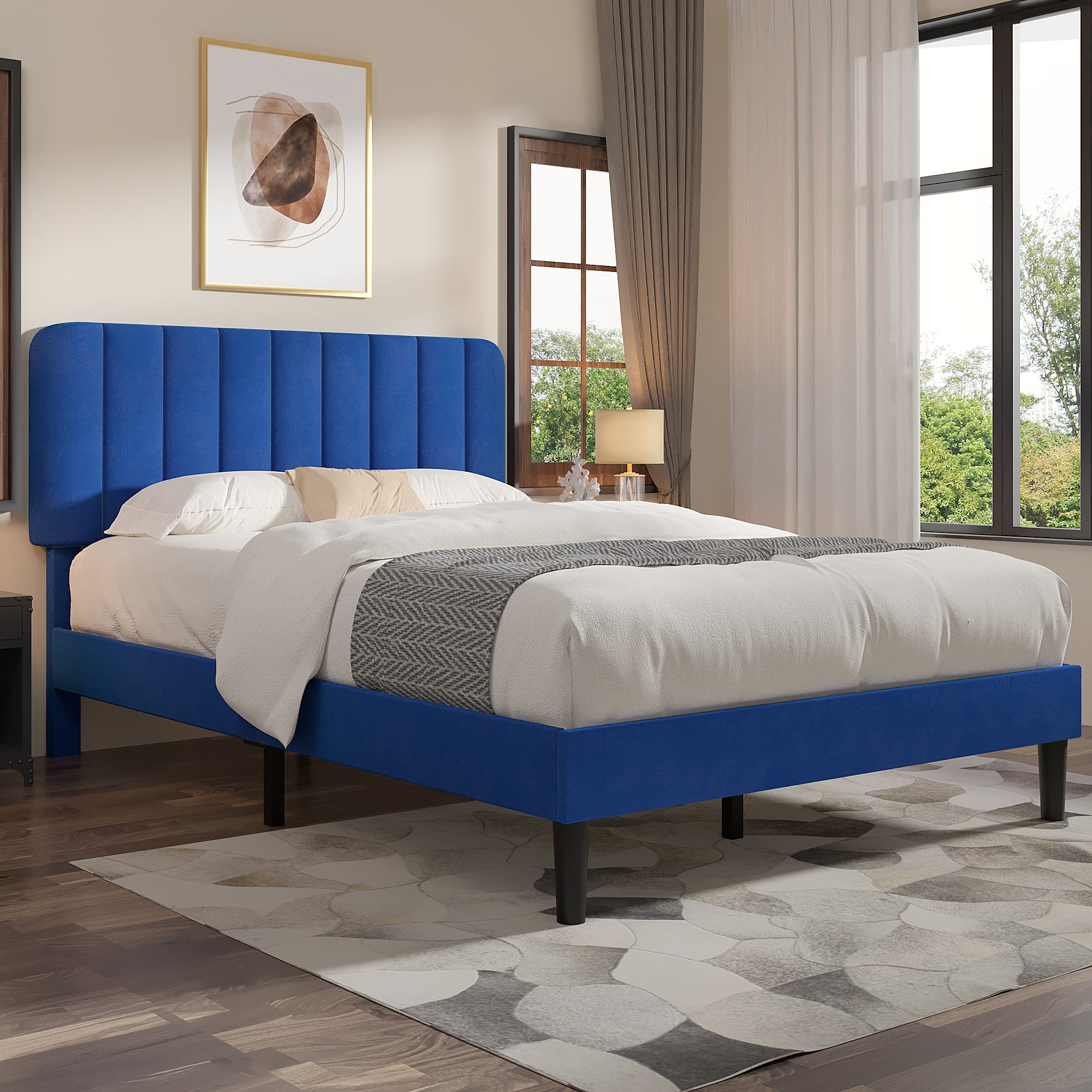 VECELO Upholstered Platform bedframe with Adjustable Headboard - VECELO