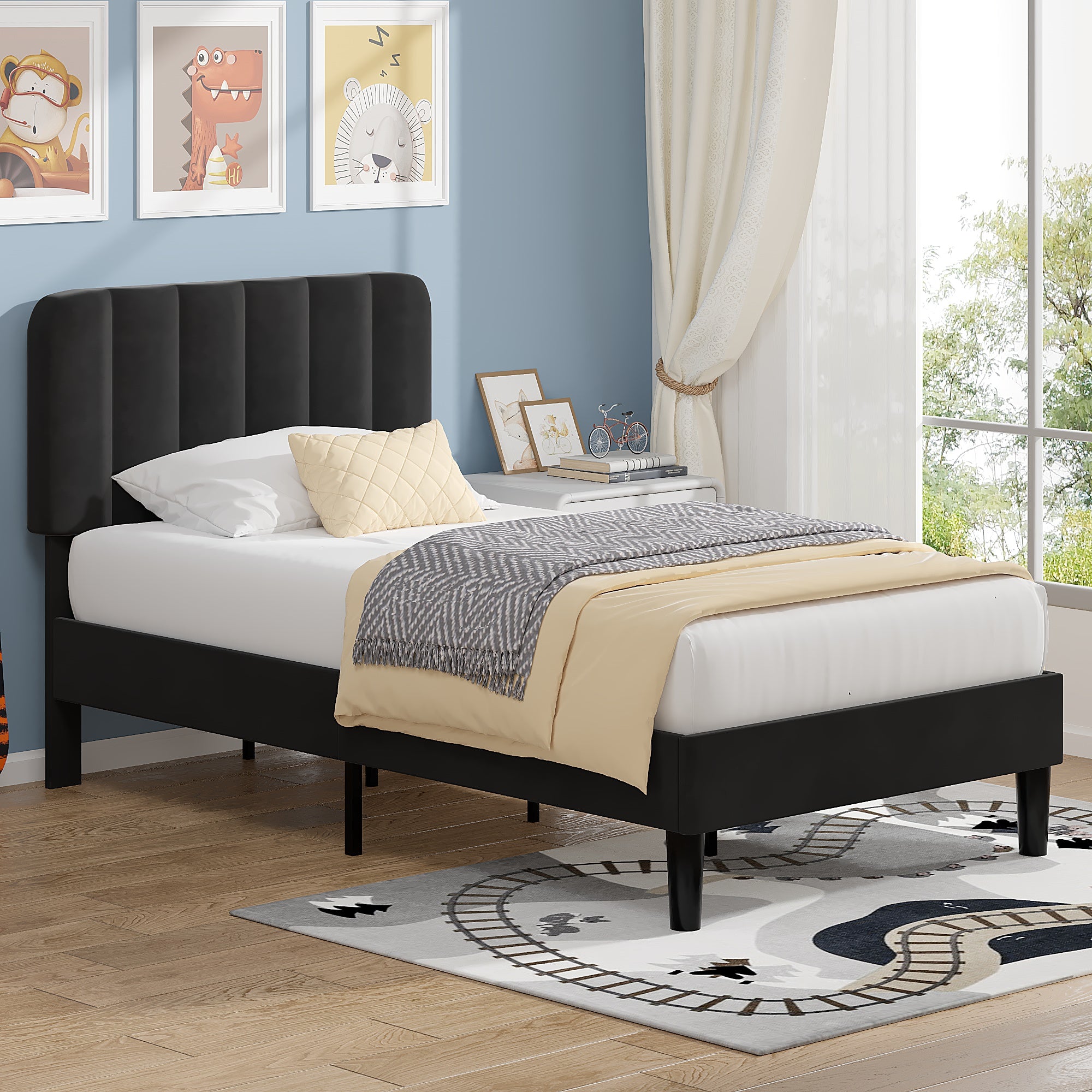 VECELO Upholstered Platform bedframe with Adjustable Headboard - VECELO