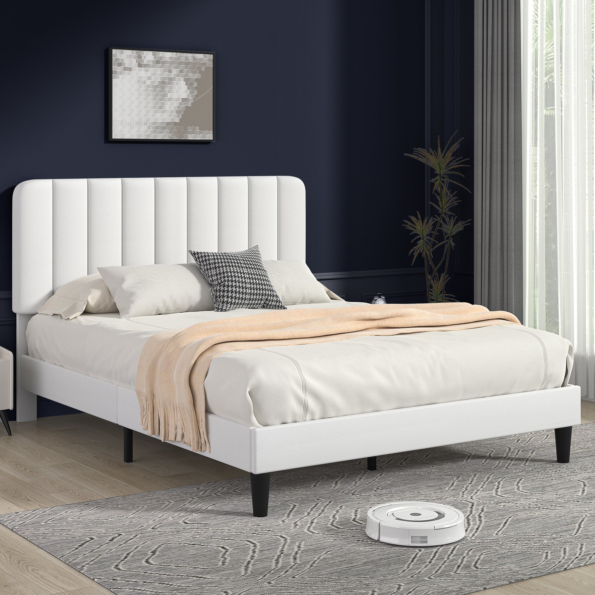 VECELO Upholstered Platform bedframe with Adjustable Headboard - VECELO