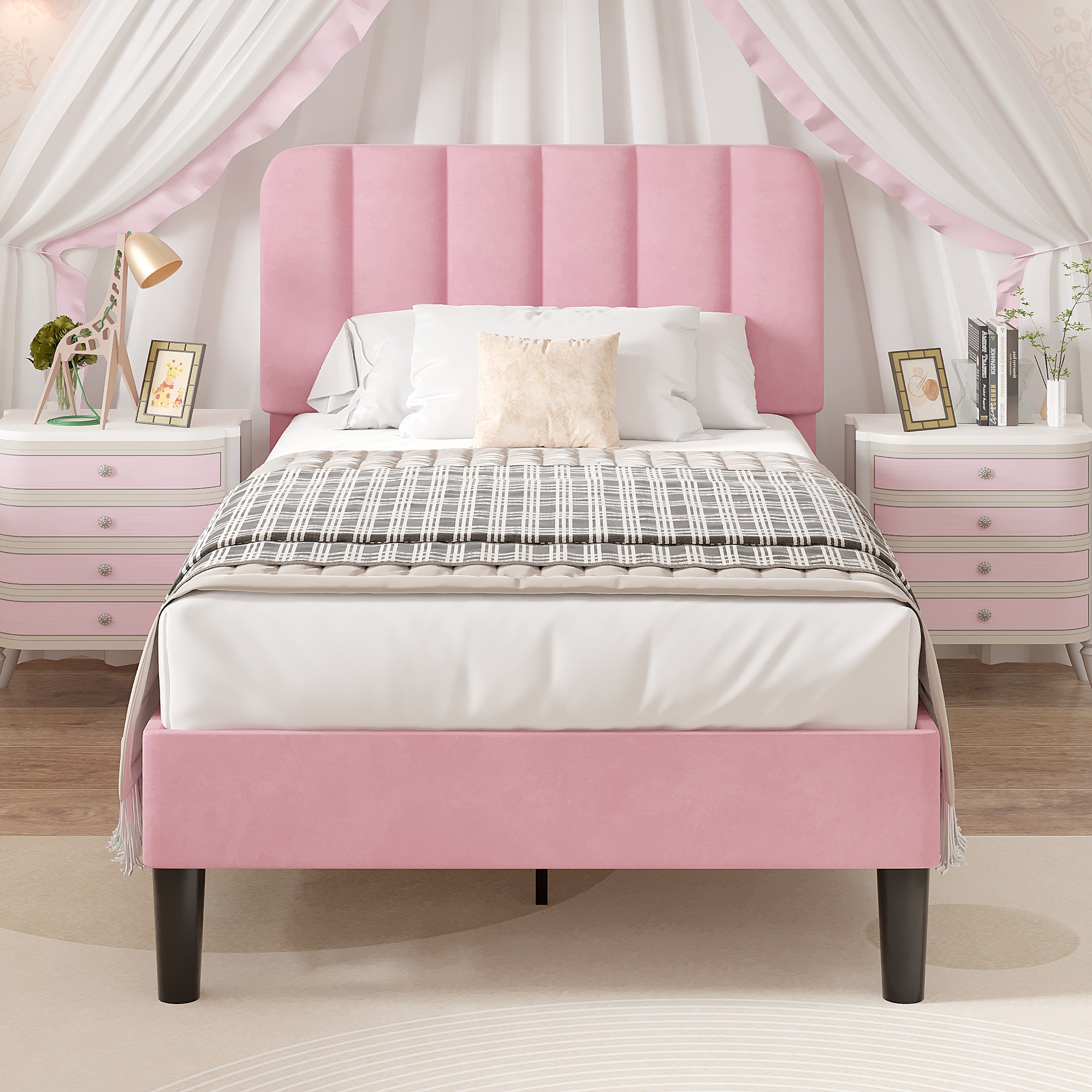 VECELO Upholstered Platform bedframe with Adjustable Headboard - VECELO