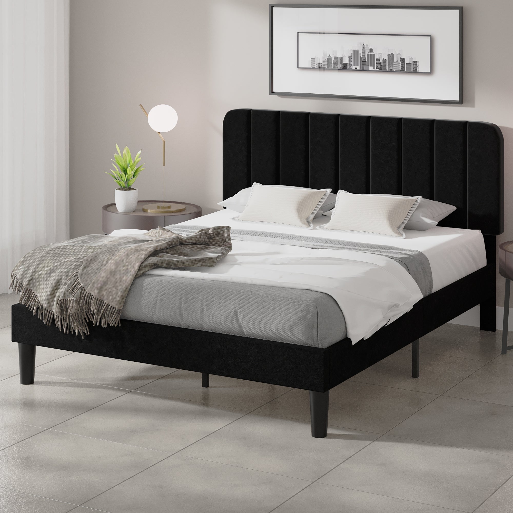 VECELO Upholstered Platform bedframe with Adjustable Headboard - VECELO