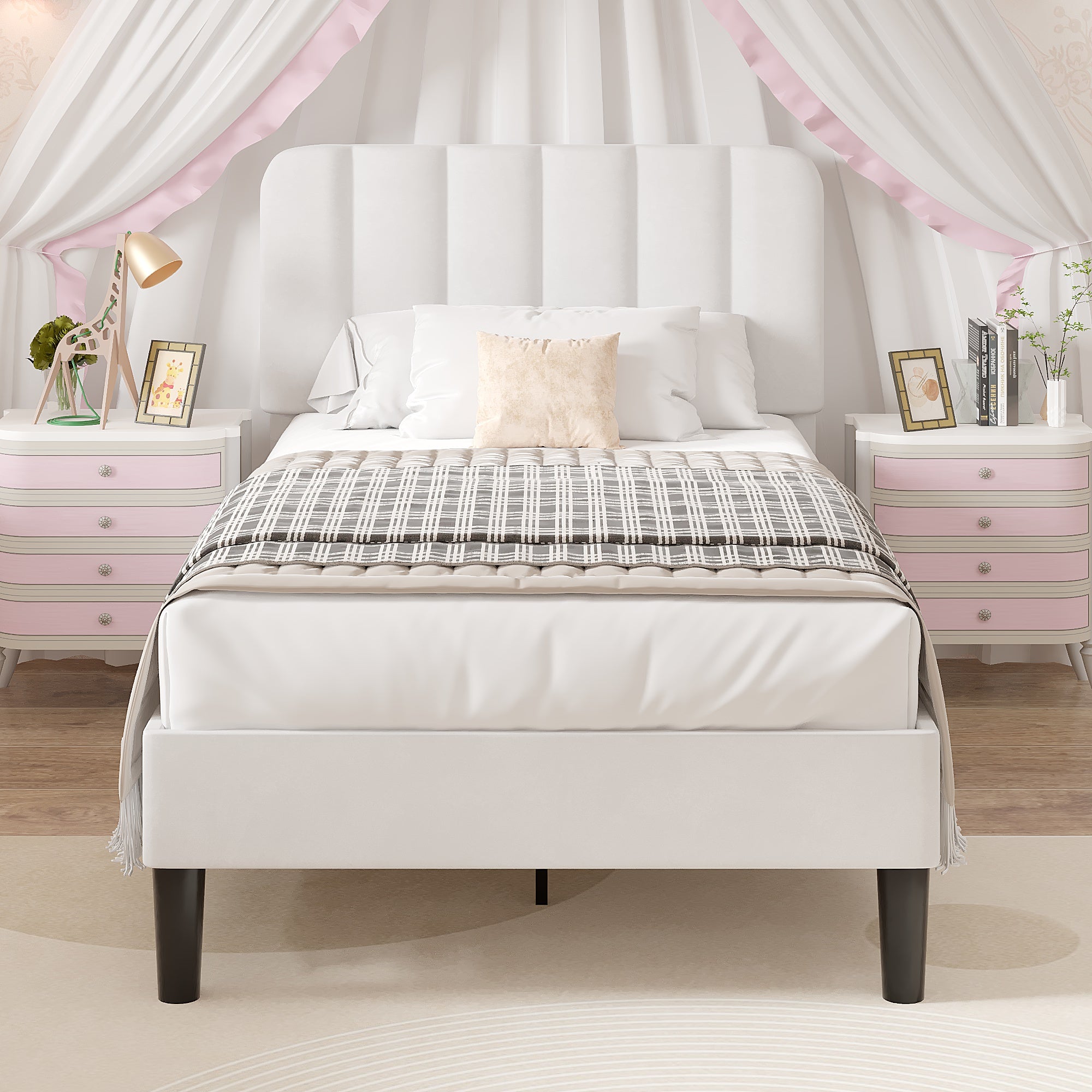 VECELO Upholstered Platform bedframe with Adjustable Headboard - VECELO