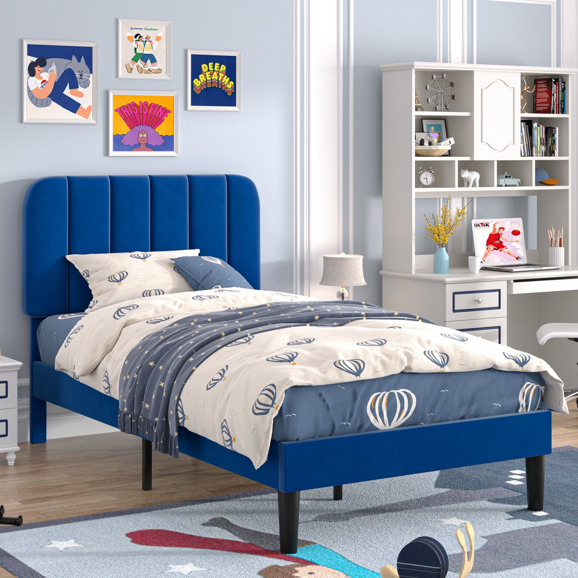 VECELO Upholstered Platform bedframe with Adjustable Headboard - VECELO