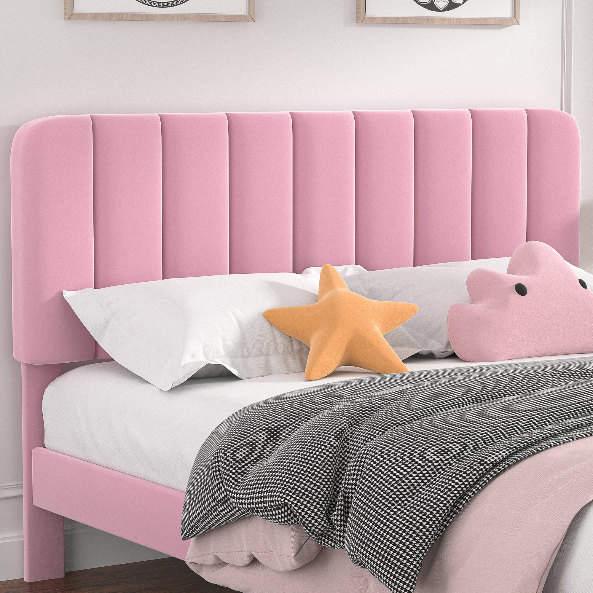 VECELO Upholstered Platform bedframe with Adjustable Headboard - VECELO