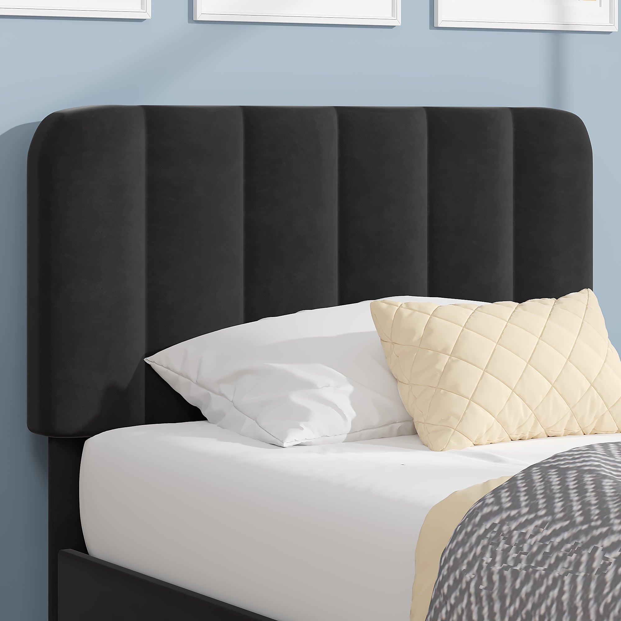 VECELO Upholstered Platform bedframe with Adjustable Headboard - VECELO