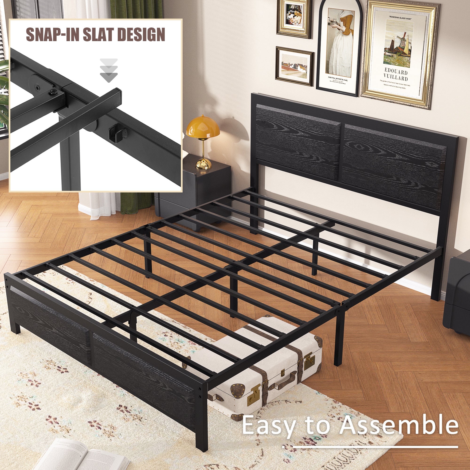 VECELO Platform Bed Frame, Mattress Foundation with Rustic Vintage Wood Headboard - VECELO