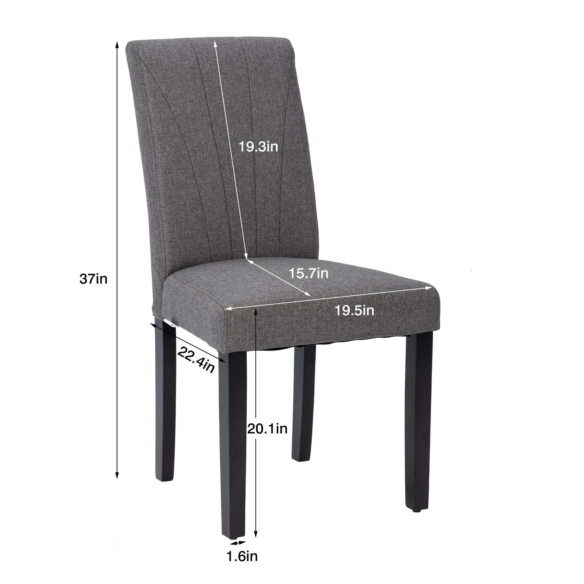 VECELO Set of 2 Upholstered Dining Chairs, Modern Fabric and Solid Wood Legs & High Back - VECELO