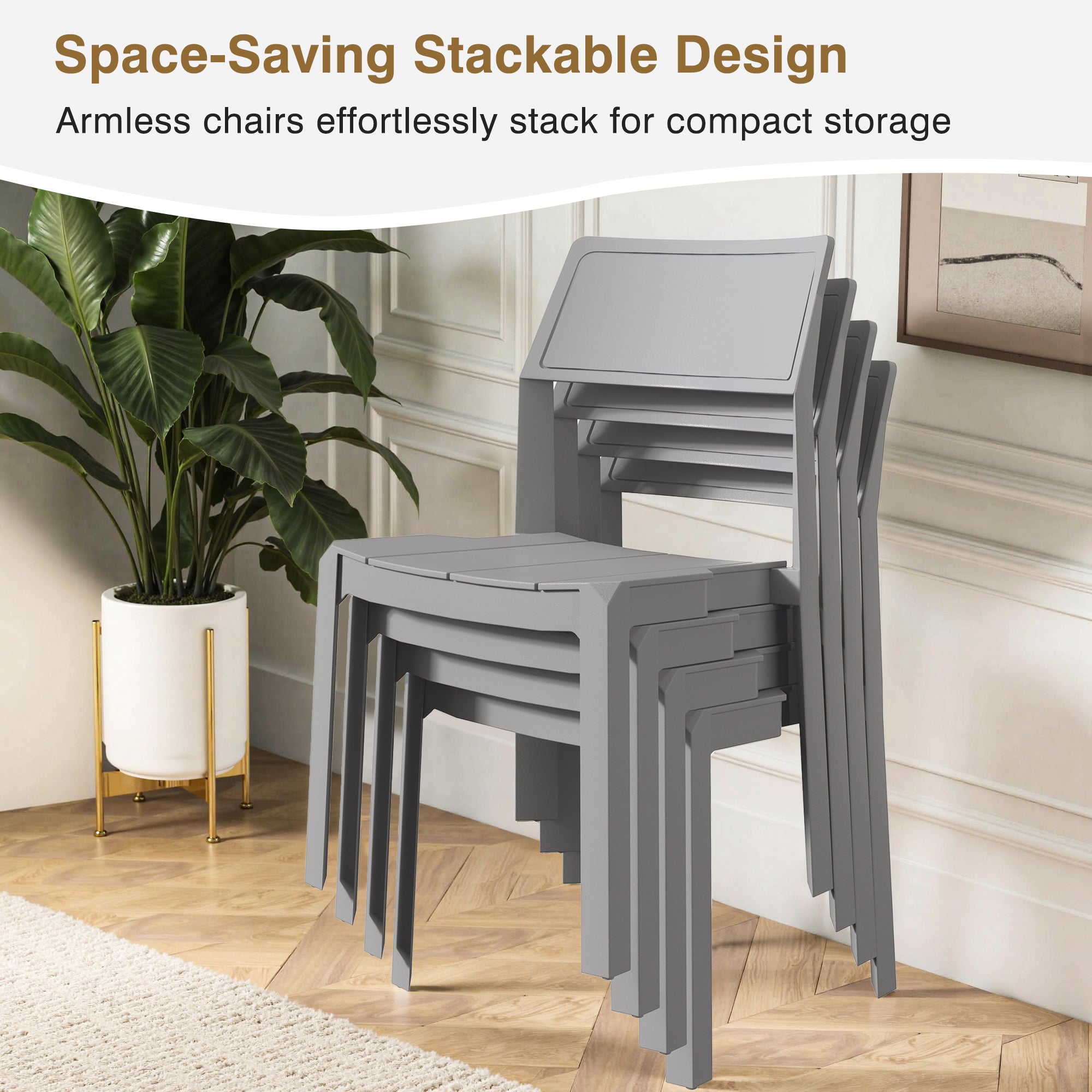 VECELO Dining Chairs Set of 4, Stackable Plastic Kitchen Chairs - VECELO