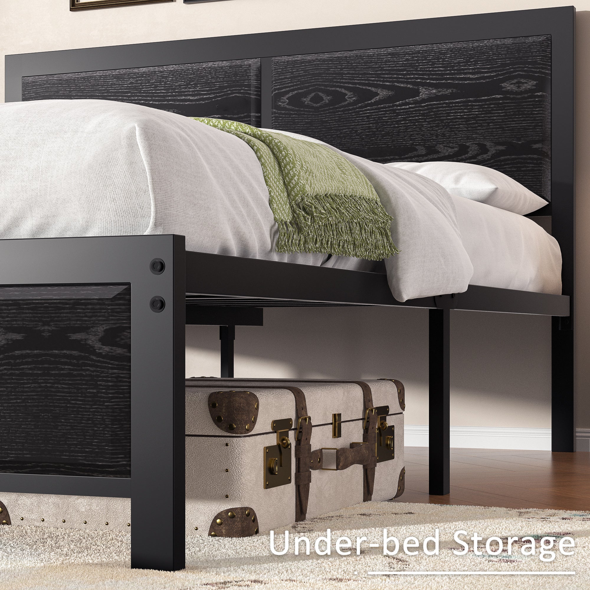 VECELO Platform Bed Frame, Mattress Foundation with Rustic Vintage Wood Headboard - VECELO
