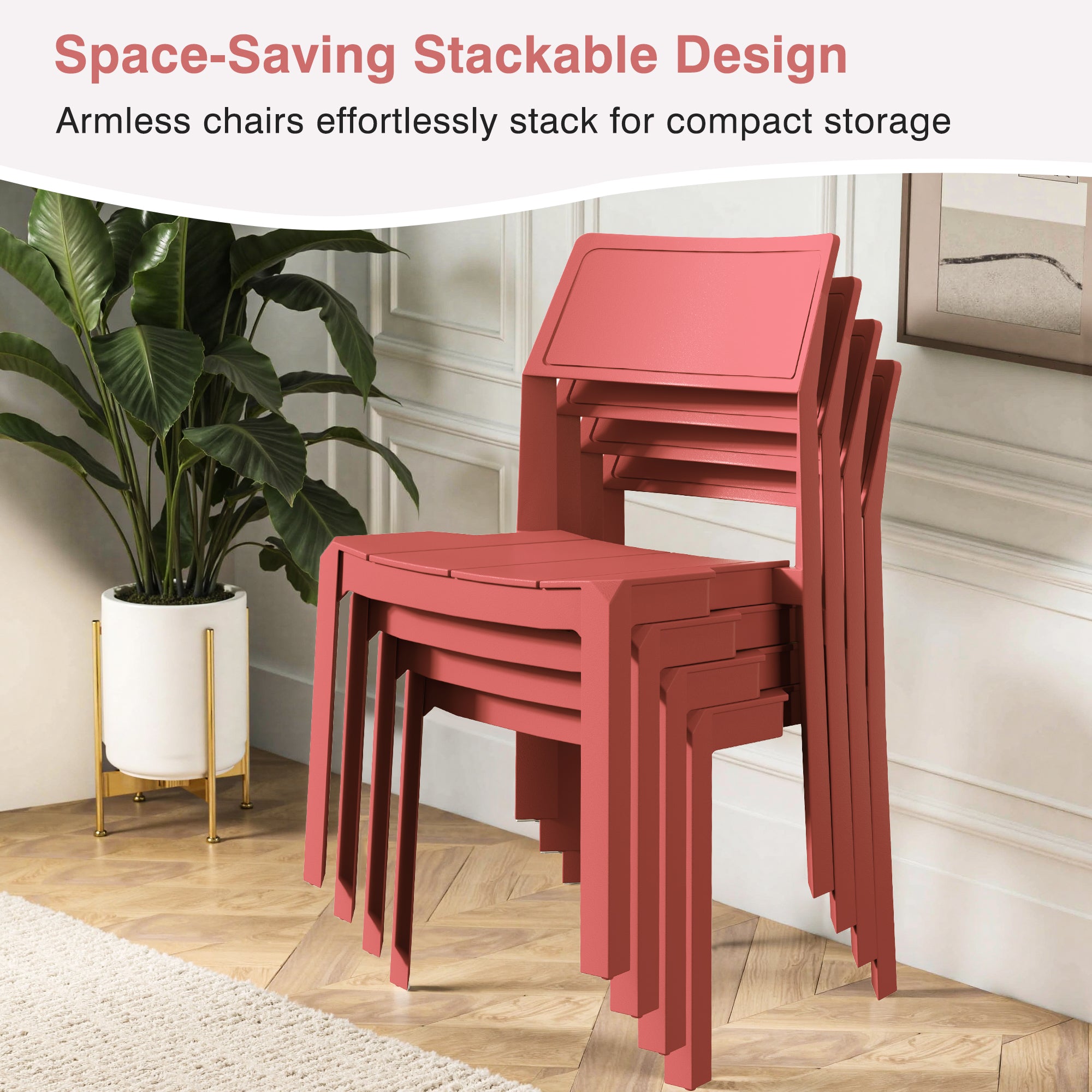 VECELO Dining Chairs Set of 4, Stackable Plastic Kitchen Chairs - VECELO