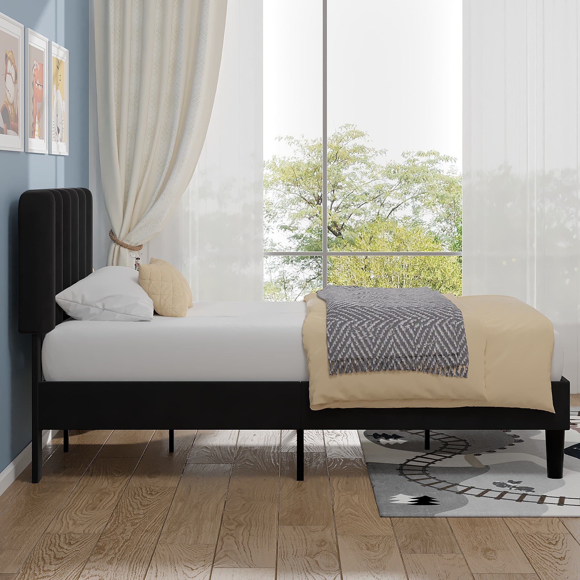 VECELO Upholstered Platform bedframe with Adjustable Headboard - VECELO