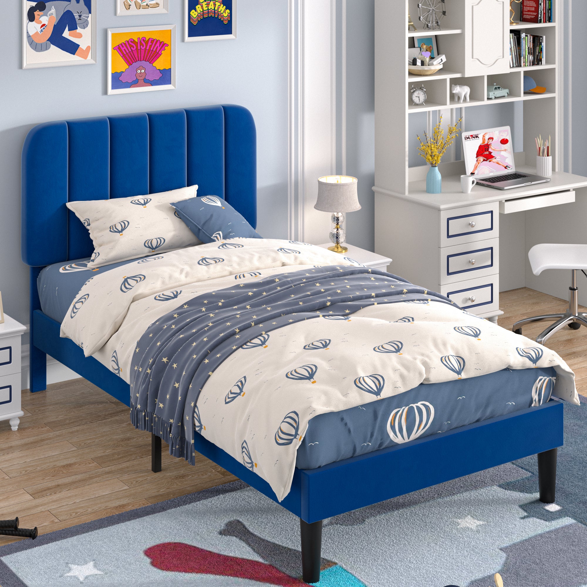 VECELO Upholstered Platform bedframe with Adjustable Headboard - VECELO