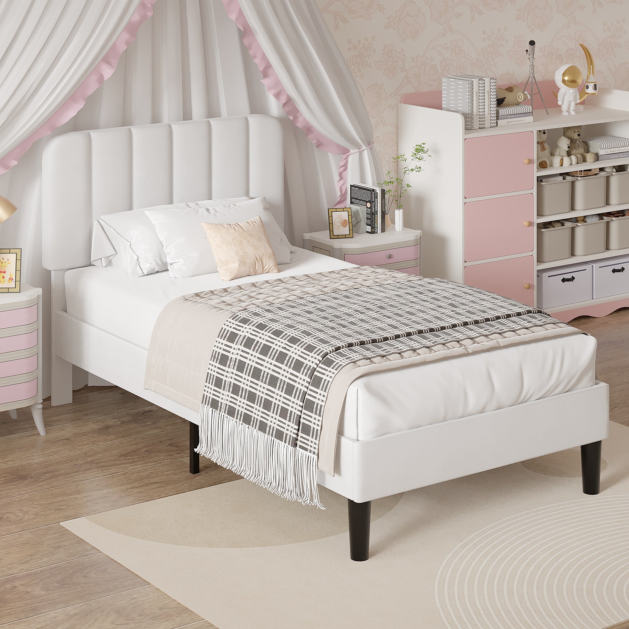 VECELO Upholstered Platform bedframe with Adjustable Headboard - VECELO