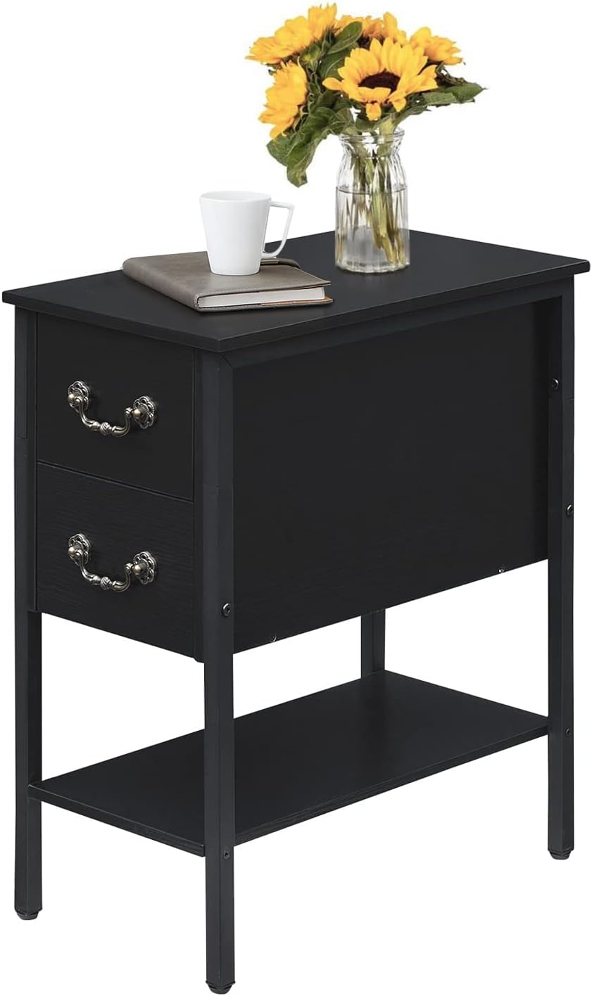 VECELO End Tables,Narrow Nightstands with Charging Station & USB Ports &Drawers - VECELO