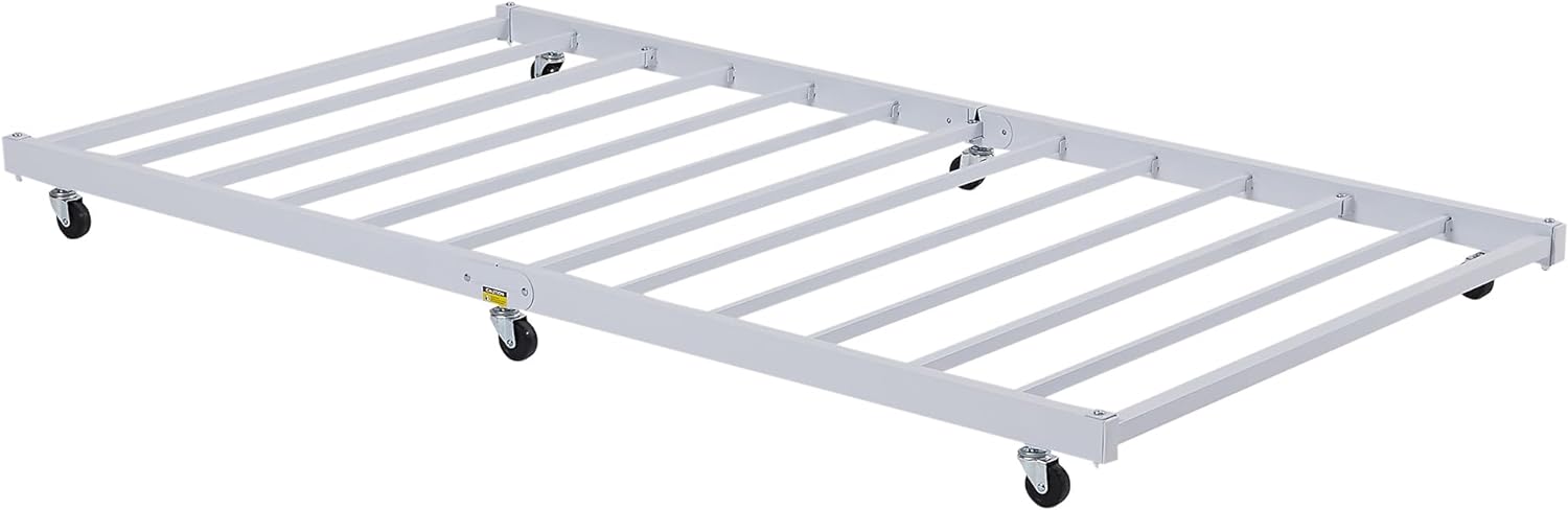 VECELO Twin Trundle Bed Frame Only/Roll Out/Enhanced & Up-Graded Metal Slats Support, White