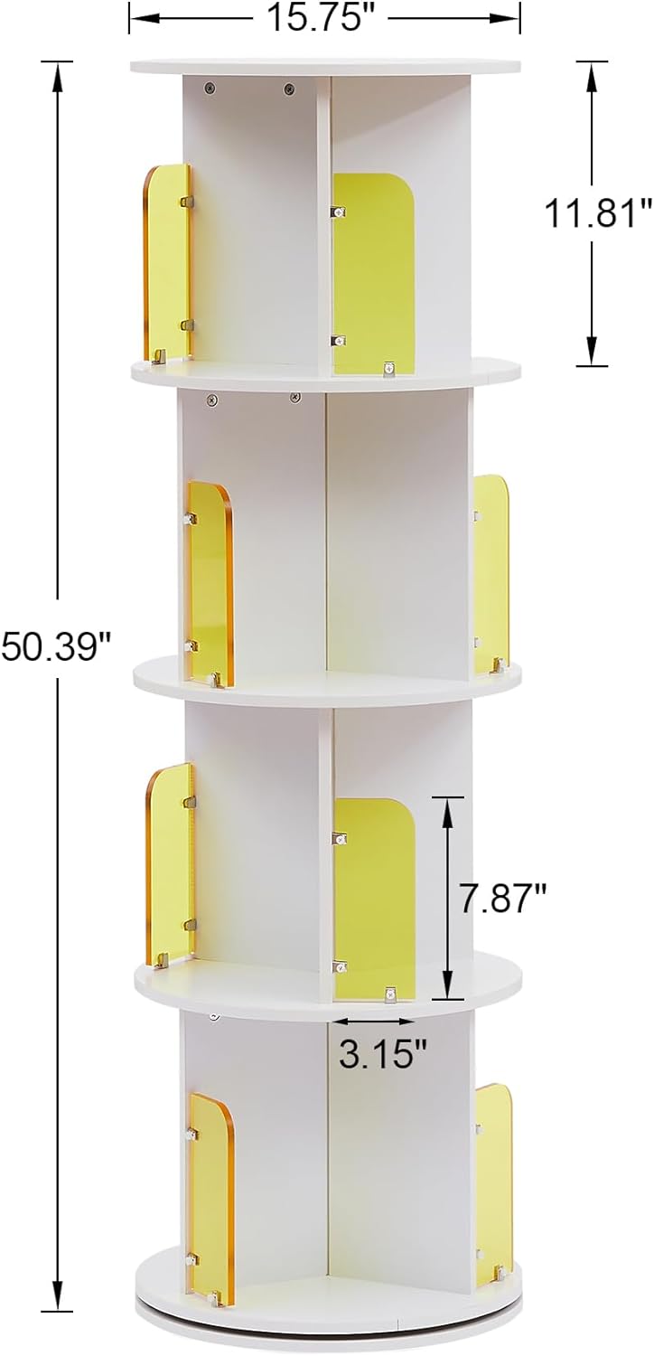 VECELO Rotating Bookshelf with Acrylic Display Window Partition - VECELO