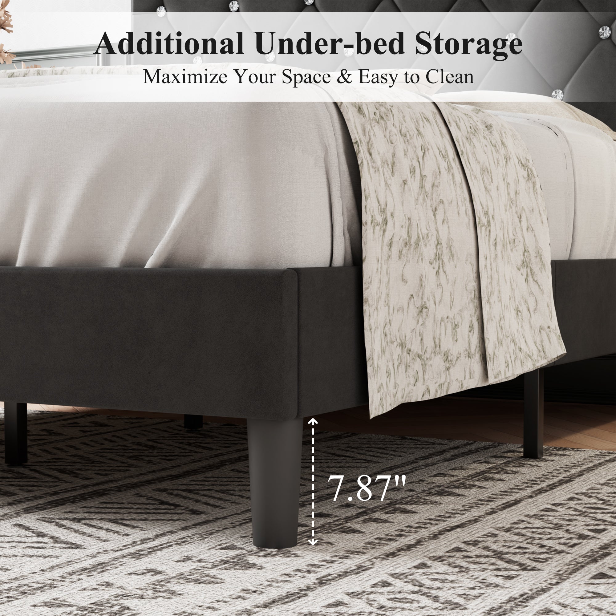 VECELO Bed Frame, Upholstered Platform with Adjustable Diamond Tufted Headboard - VECELO