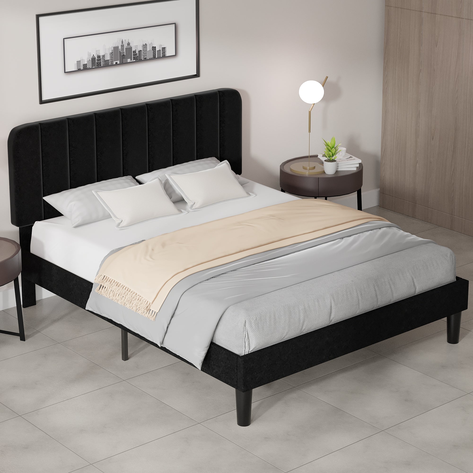 VECELO Upholstered Platform bedframe with Adjustable Headboard - VECELO