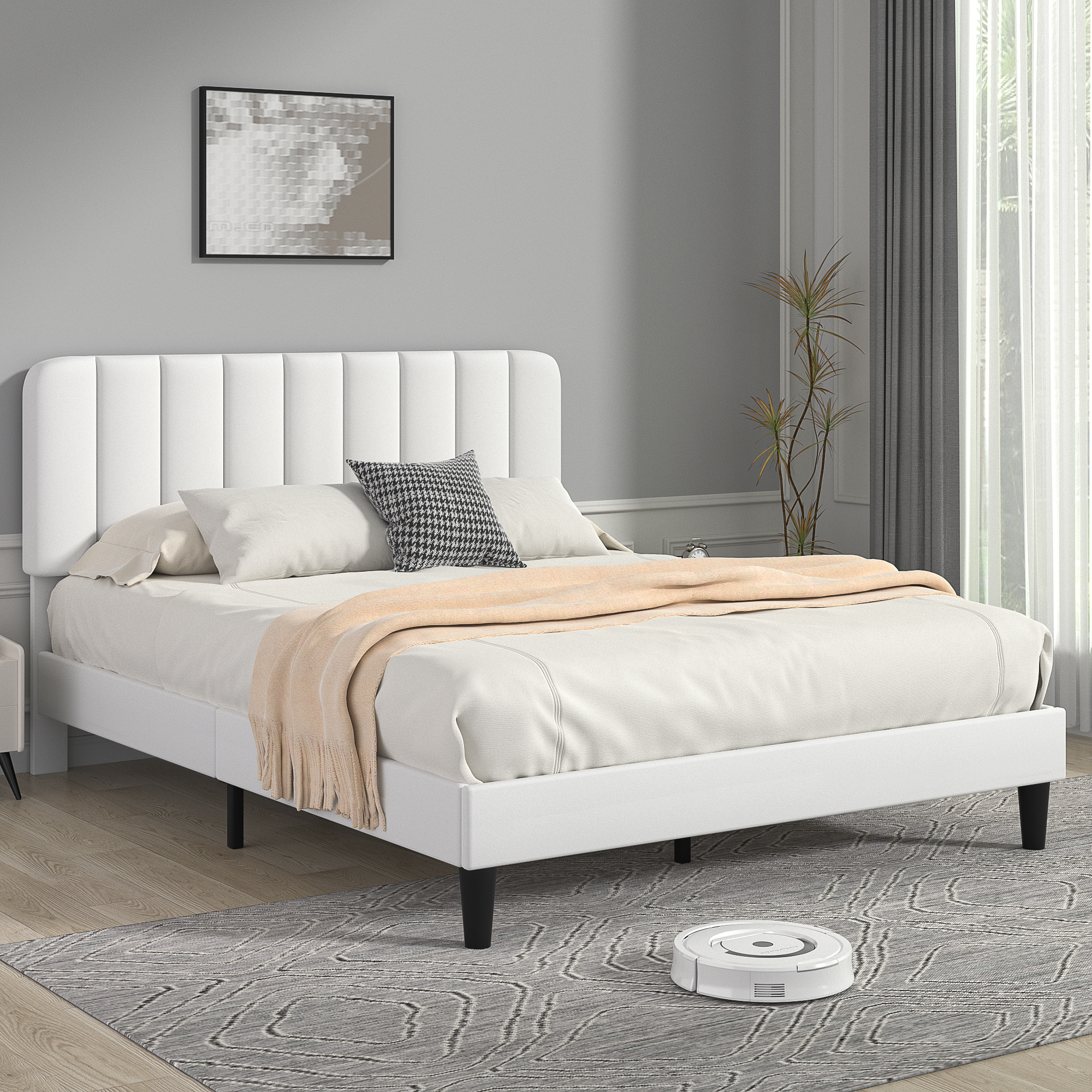 VECELO Upholstered Platform bedframe with Adjustable Headboard - VECELO