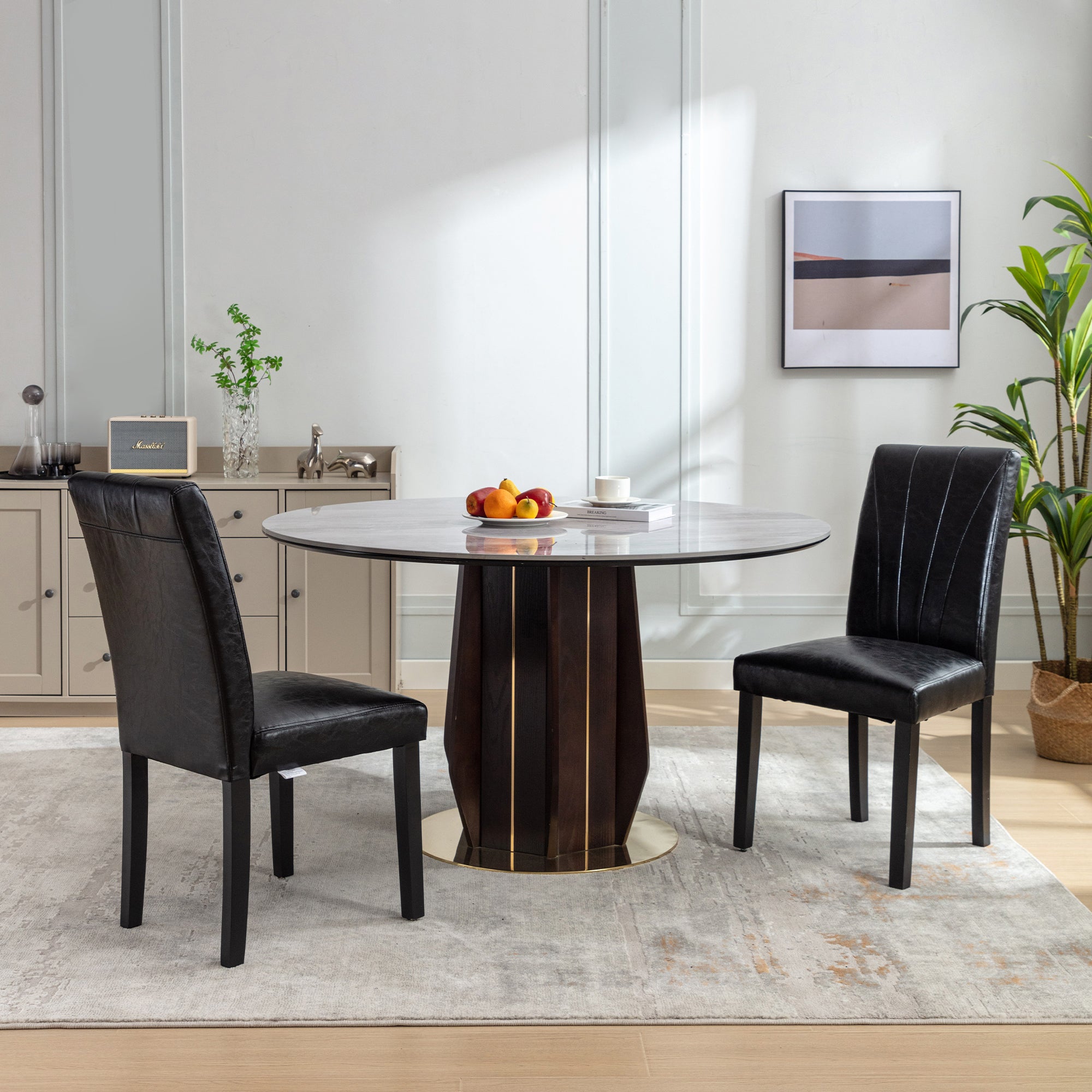 VECELO Set of 2 Upholstered Dining Chairs, Modern Fabric and Solid Wood Legs & High Back - VECELO