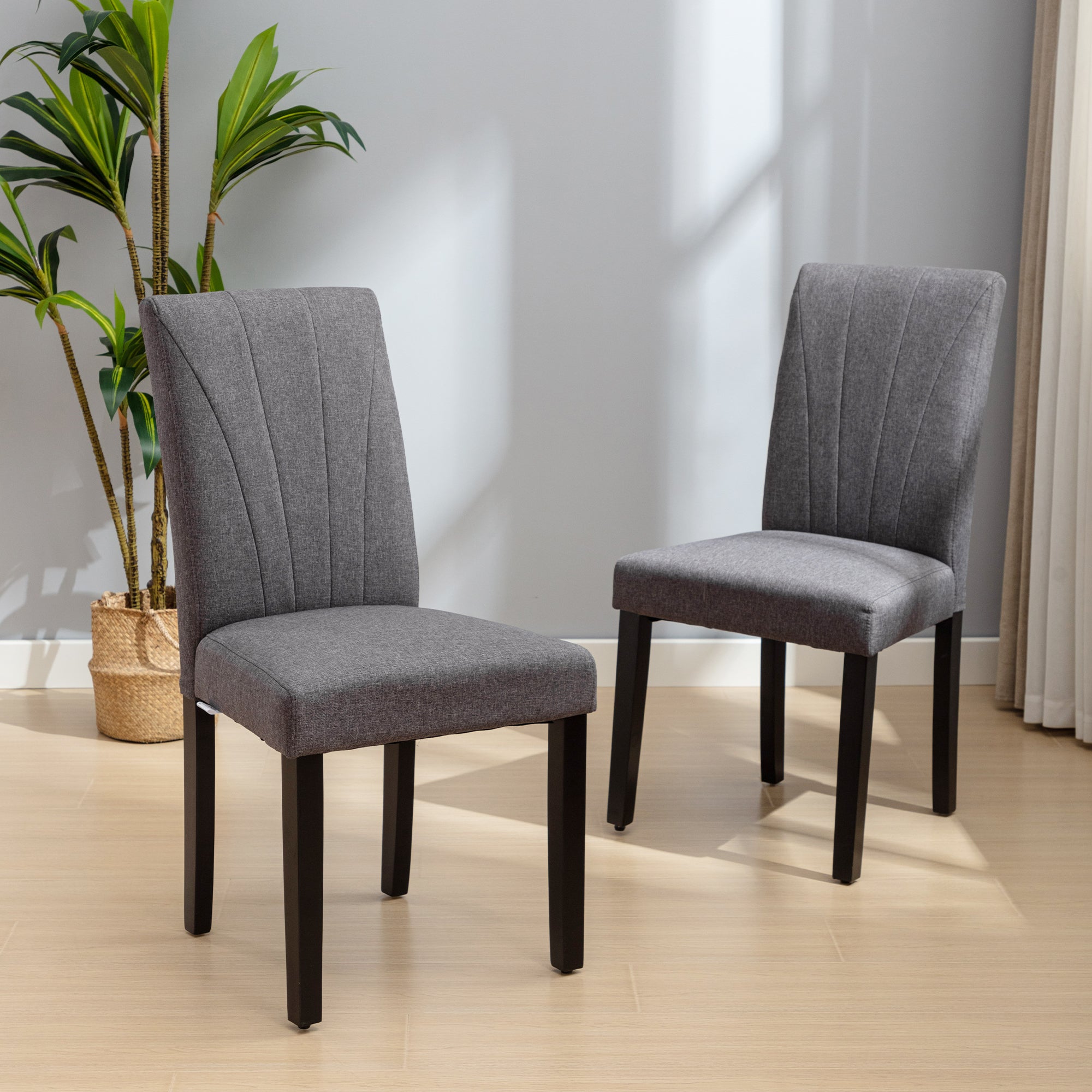 VECELO Set of 2 Upholstered Dining Chairs, Modern Fabric and Solid Wood Legs & High Back - VECELO