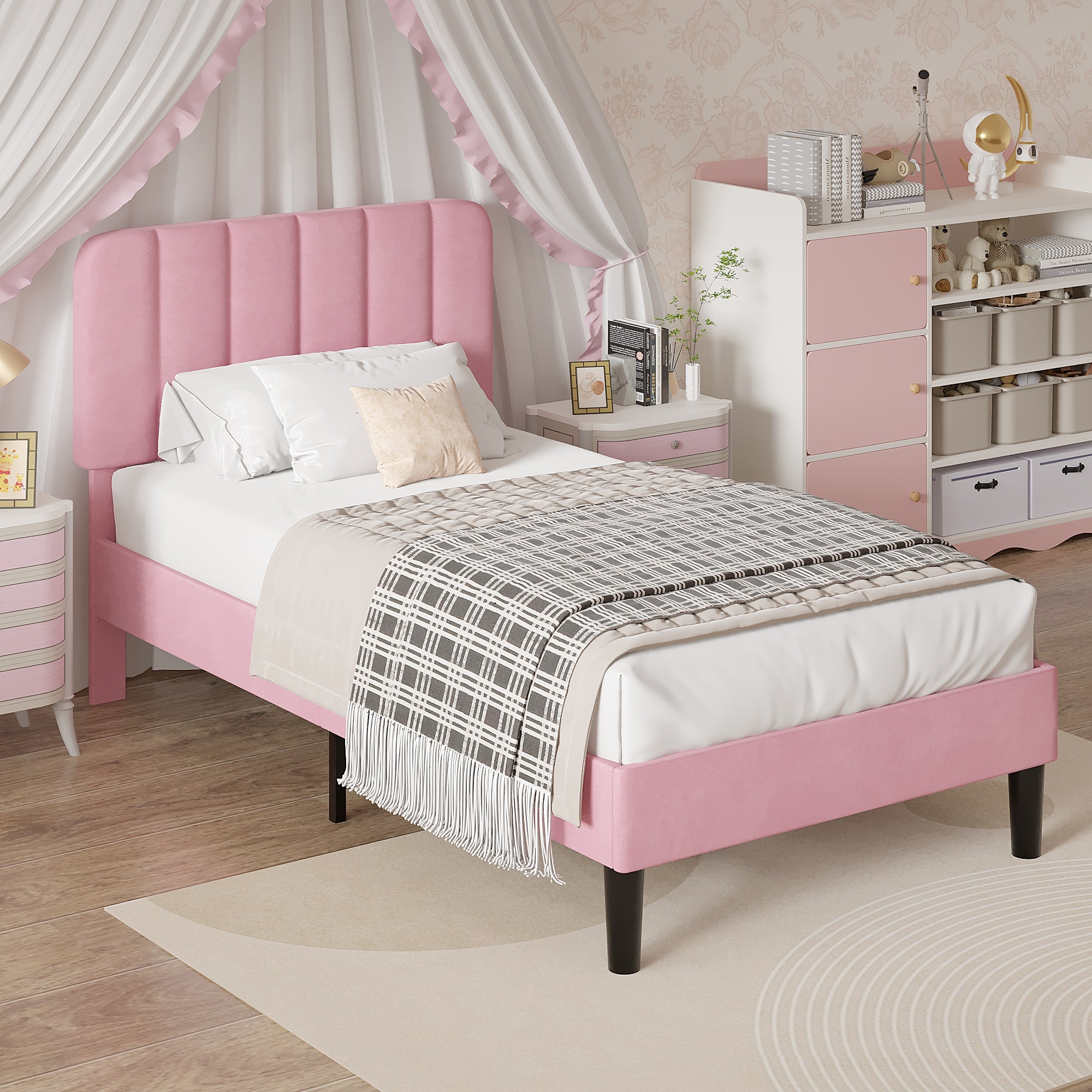 VECELO Upholstered Platform bedframe with Adjustable Headboard - VECELO