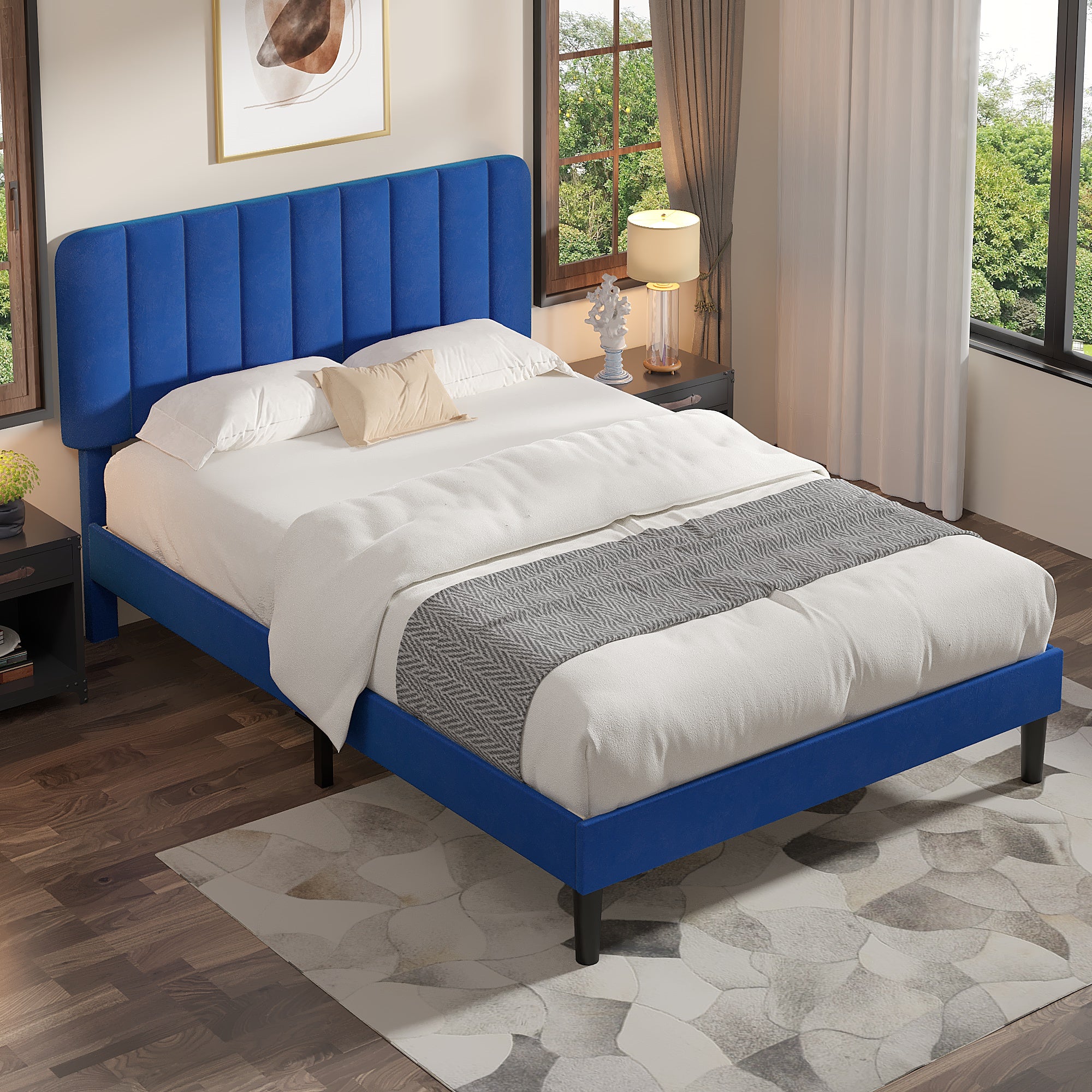 VECELO Upholstered Platform bedframe with Adjustable Headboard - VECELO
