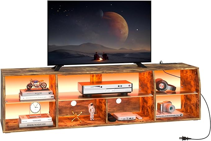 VECELO TV Stand with LED Strip & Power Outlets, Industrial Entertainment Center - VECELO