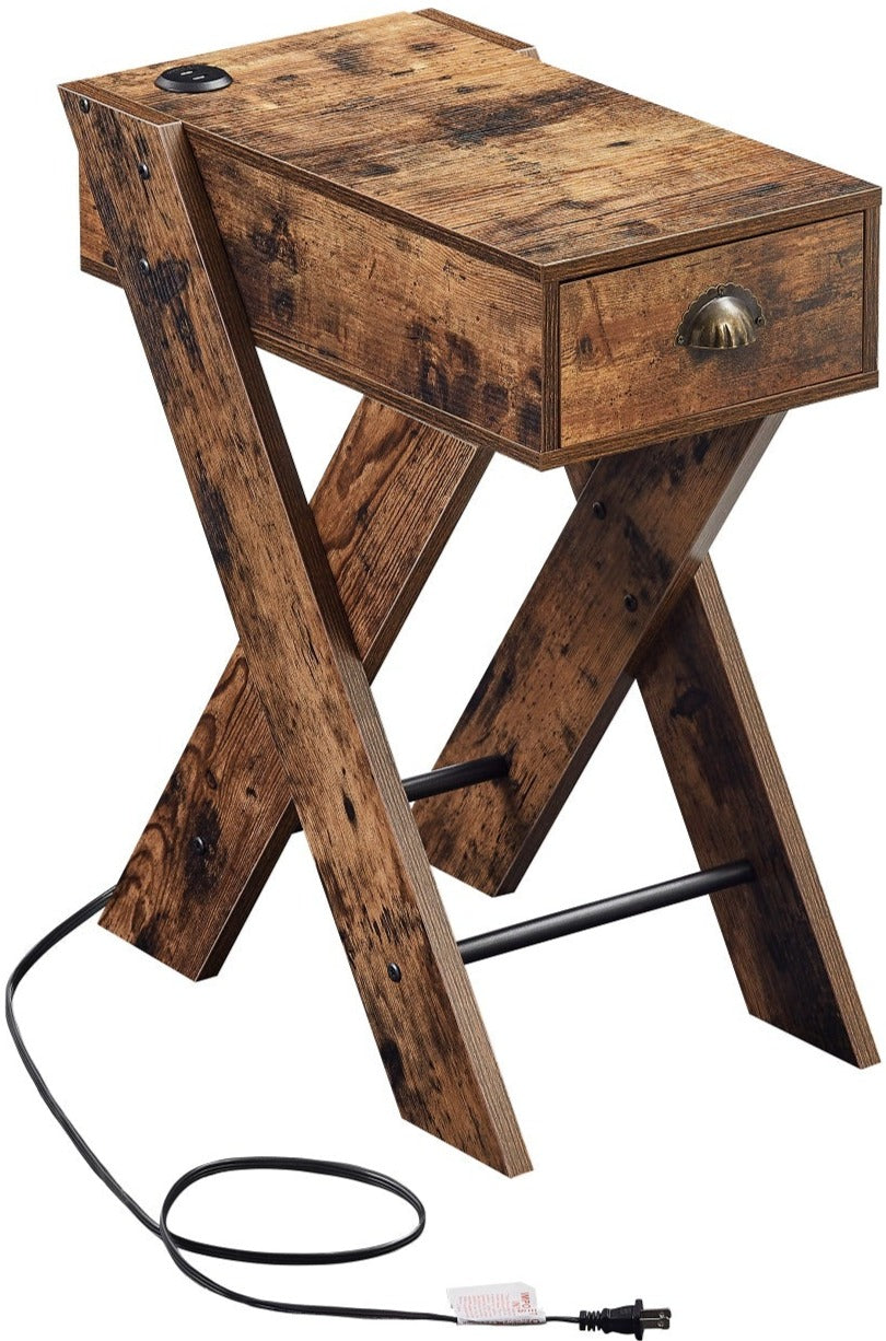 VECELO End Side Table with Charging Station Narrow Nightstand with Drawer& USB Ports - VECELO
