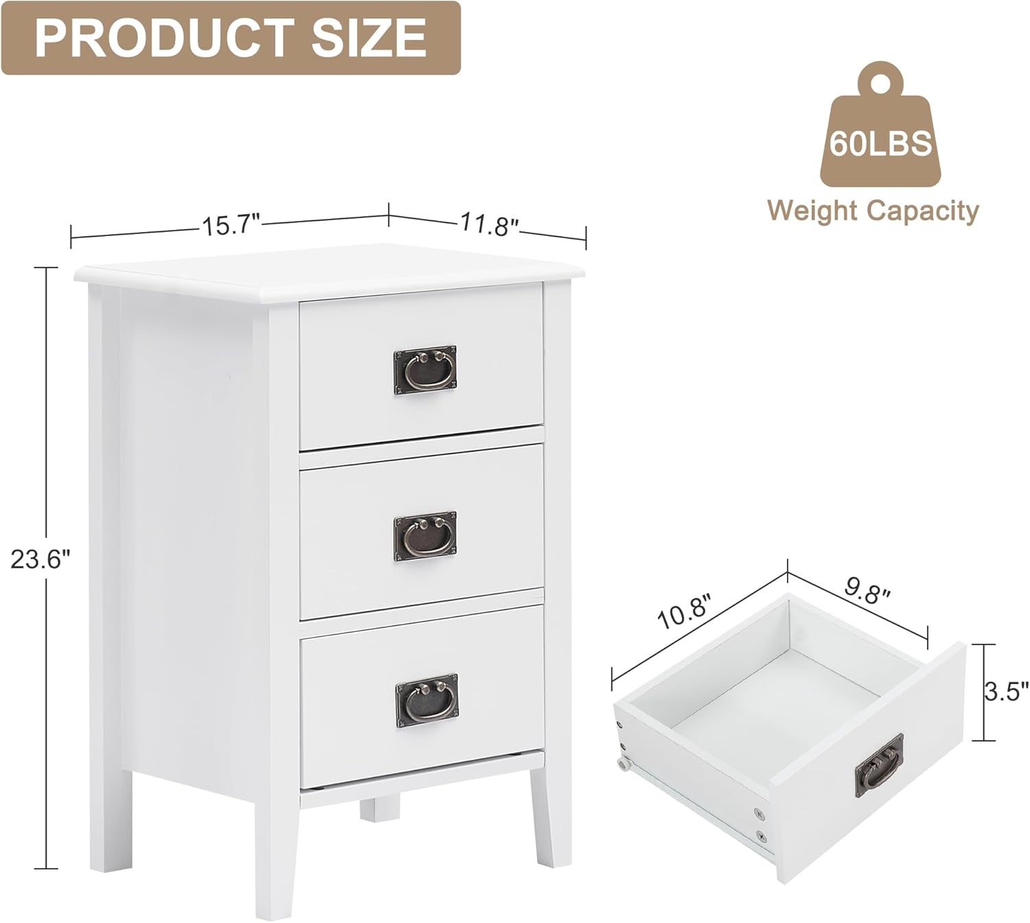 VECELO Modern Nightstands Set of 2, Side End Table with Drawers - VECELO