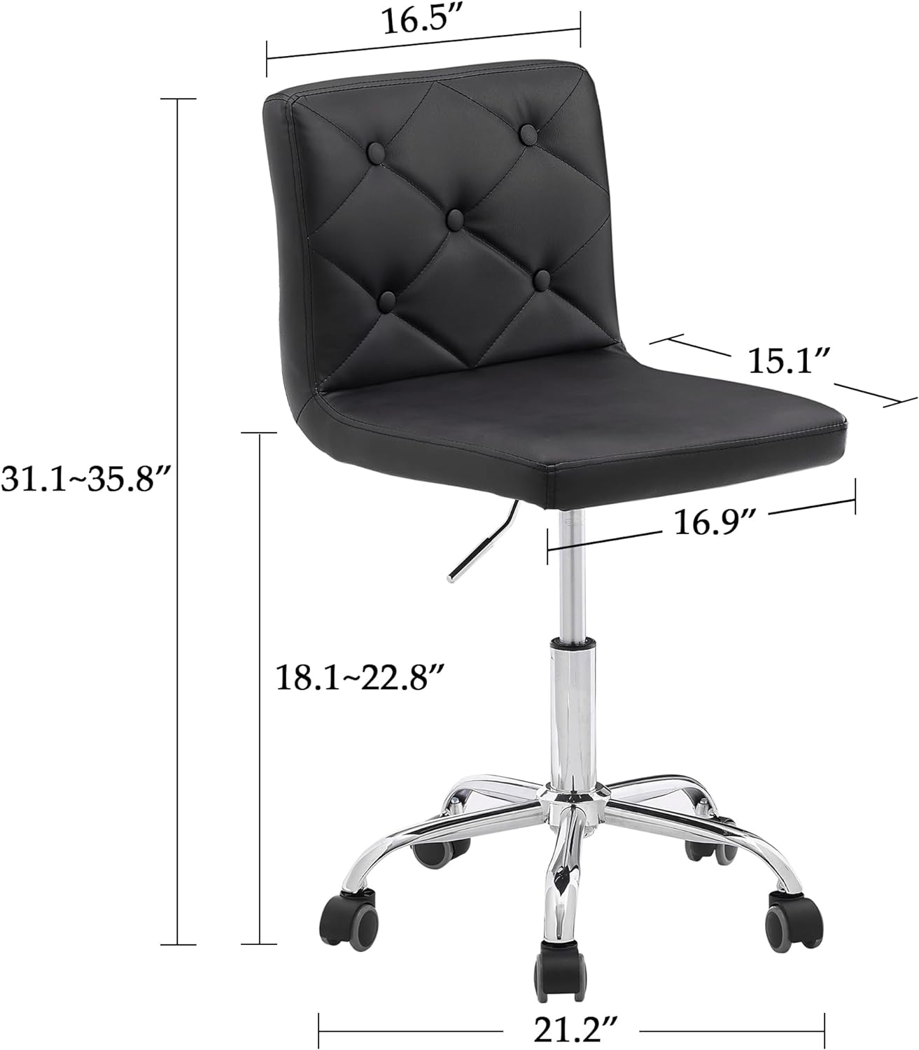 VECELO PU Leather Mid-Back Armless Desk Chair Adjustable Height 360° Rolling Swivel - VECELO