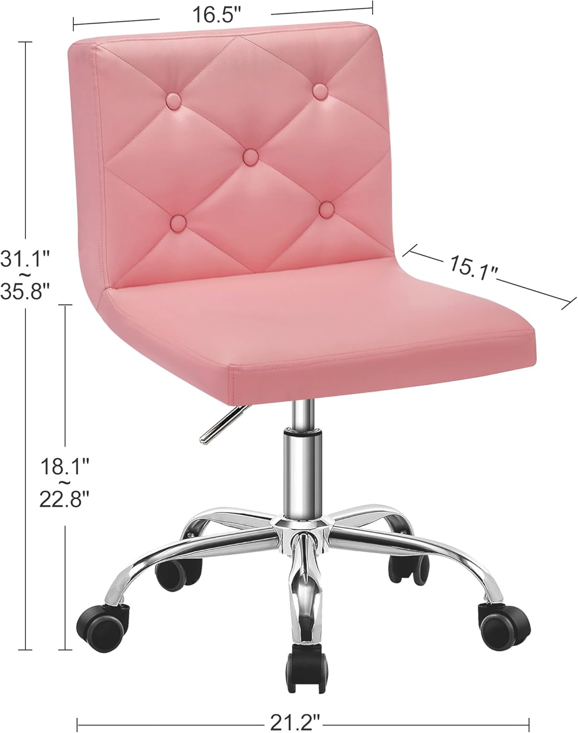 VECELO PU Leather Mid-Back Armless Desk Chair Adjustable Height 360° Rolling Swivel - VECELO
