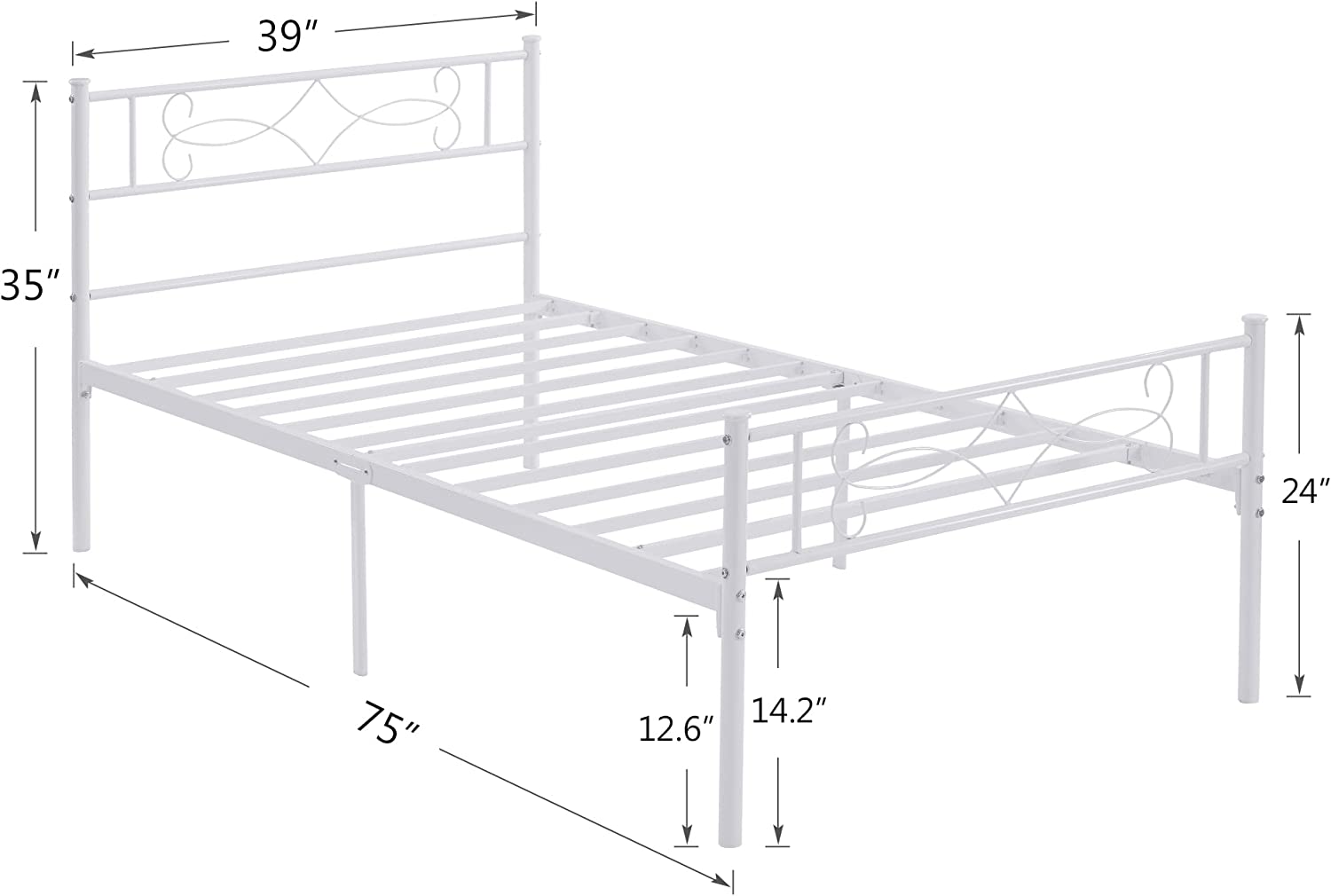 VECELO Metal Platform Bed Frame with Headboard & Footboard Premium Steel Slat Support Noise-Free - VECELO