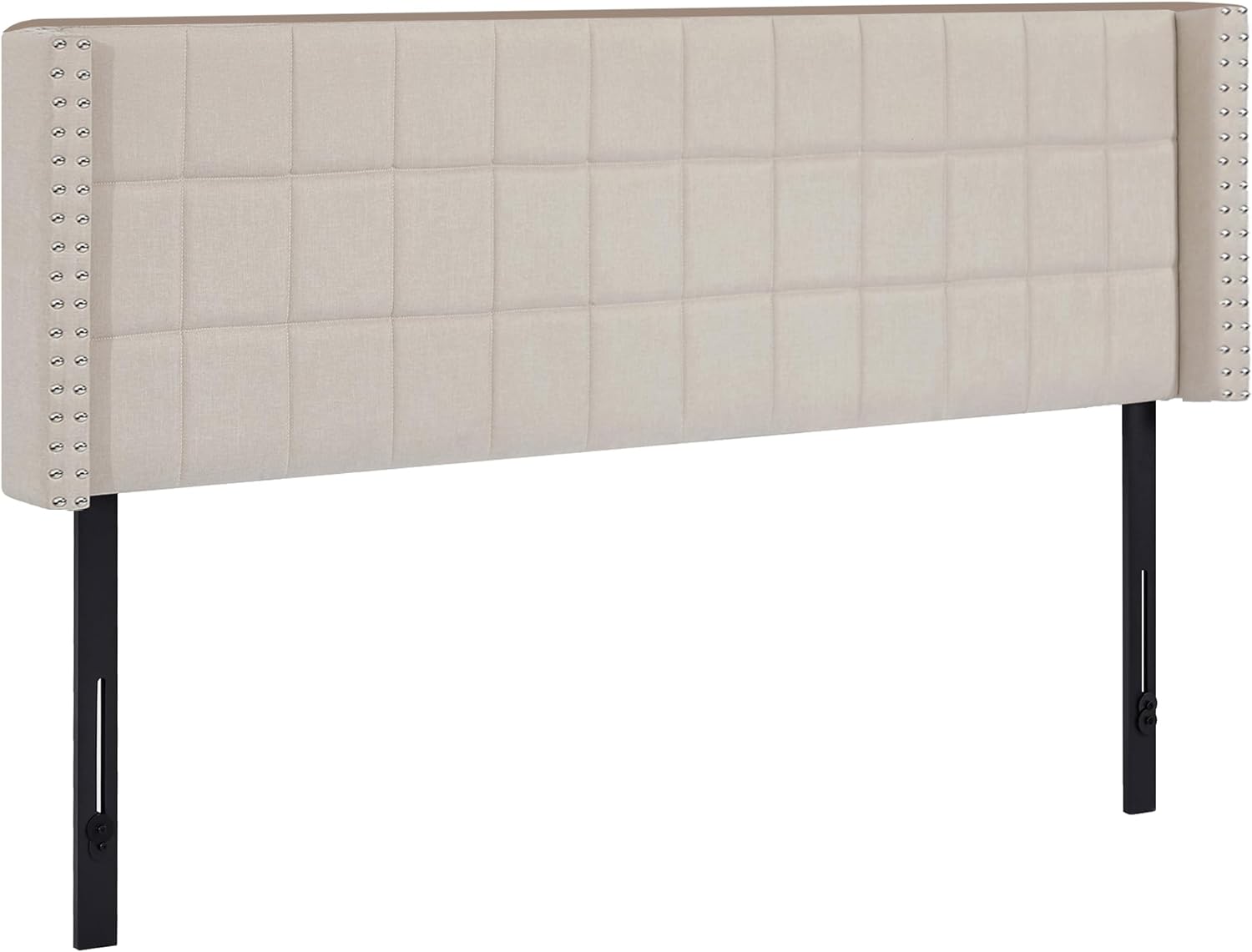 VECELO Linen Upholstered Headboard for Queen/King Size Bed, Tufted Nailhead & Double Wingback for Bedroom - VECELO
