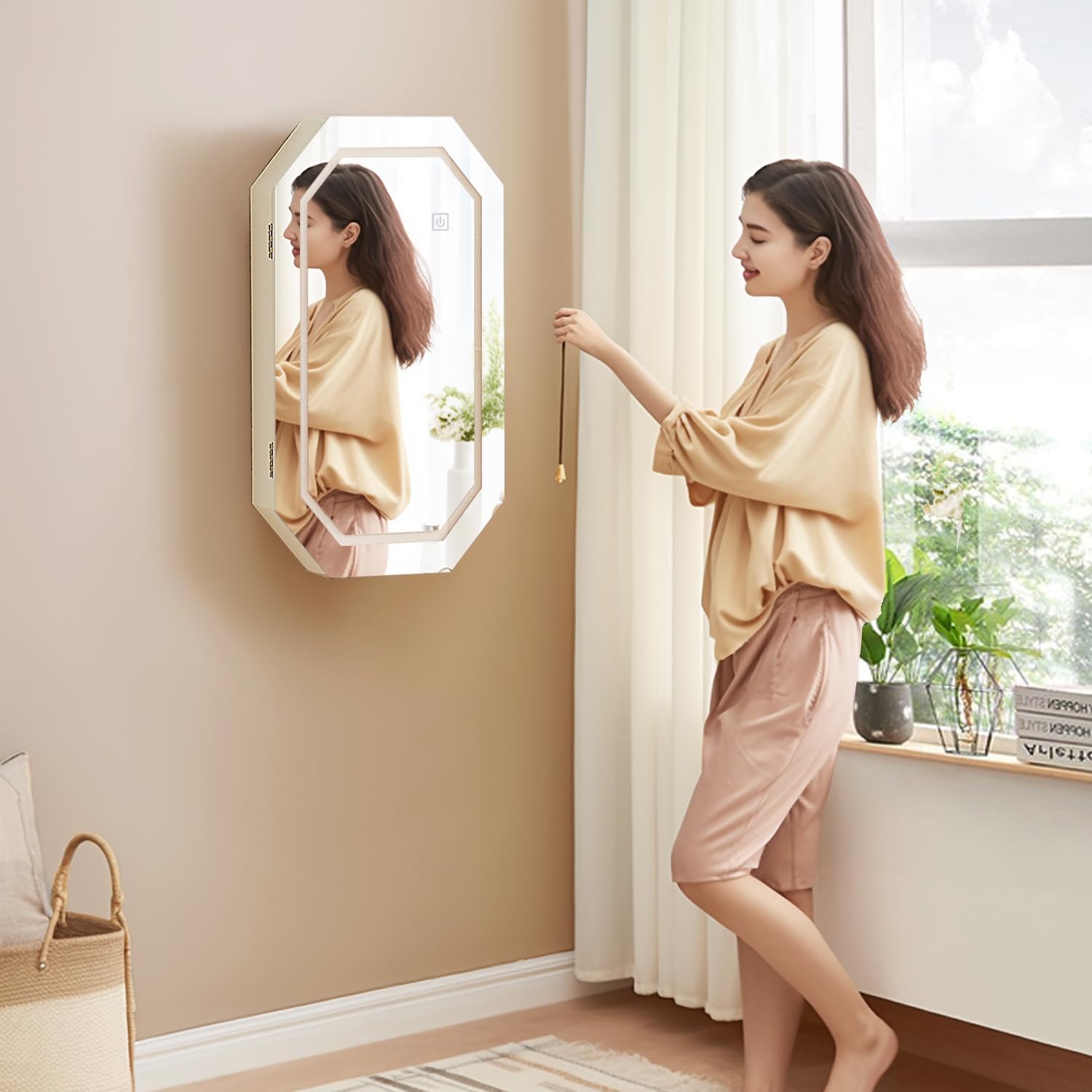 VECELO LED Jewelry Cabinet, Wall/Hanging Mount Jewelry Organizer with Frameless Lighted Mirror - VECELO