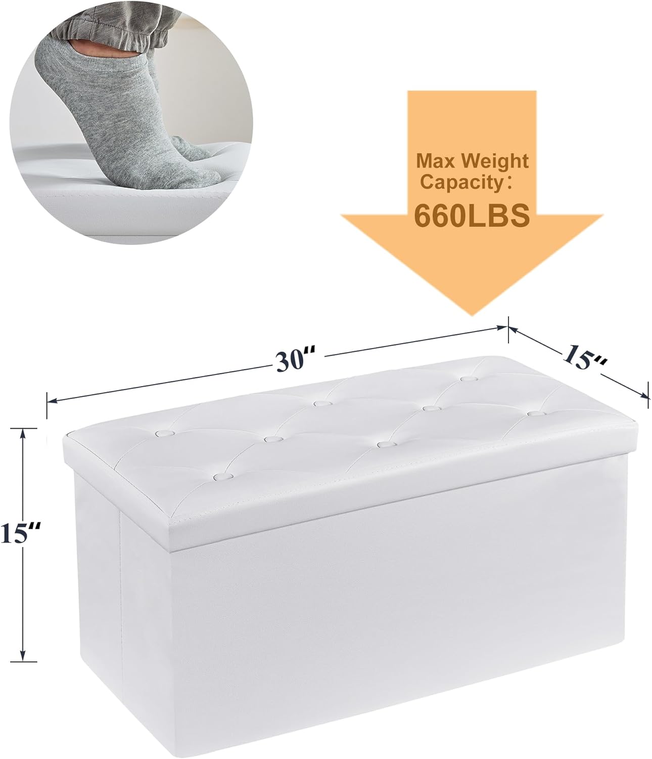 VECELO Storage Ottoman Bench End of Bed 43'' Footstool Footrest Stool Shoestool - VECELO