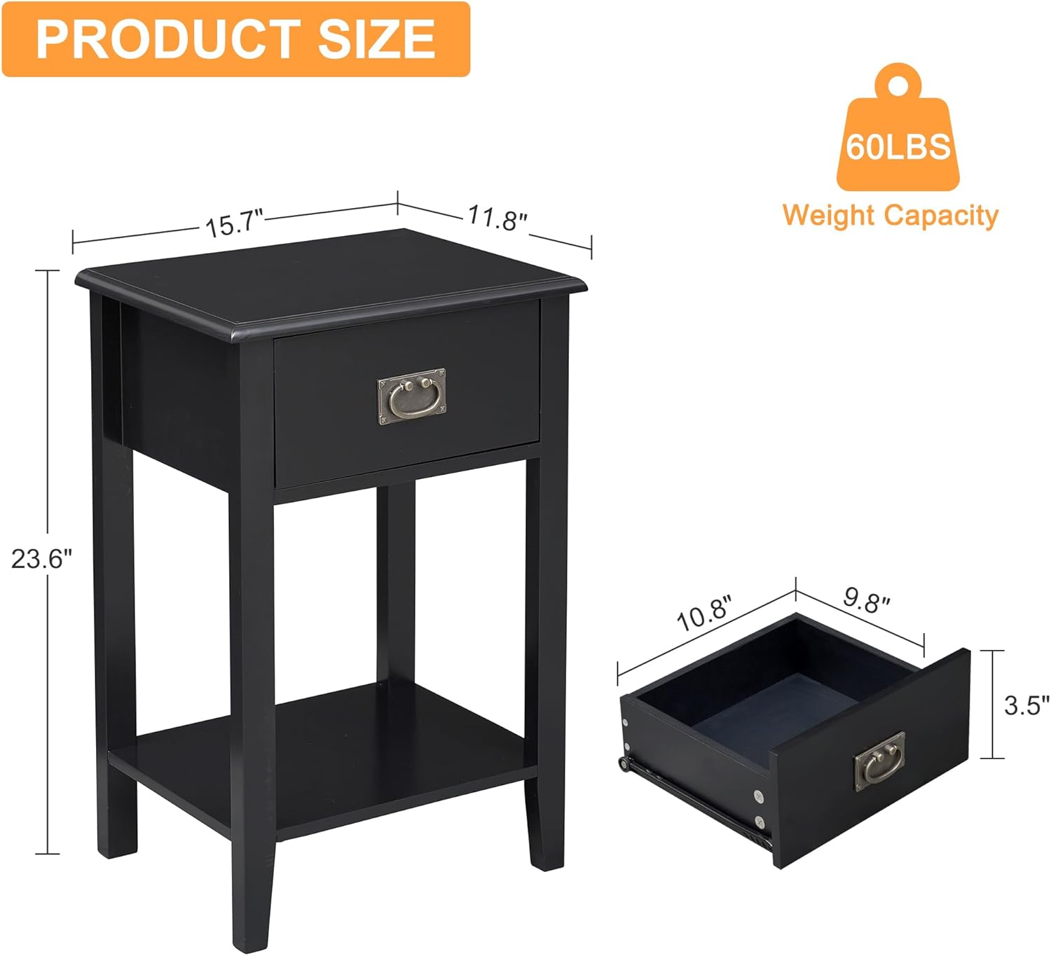 VECELO Modern Nightstands Set of 2, Side End Table with Drawers - VECELO