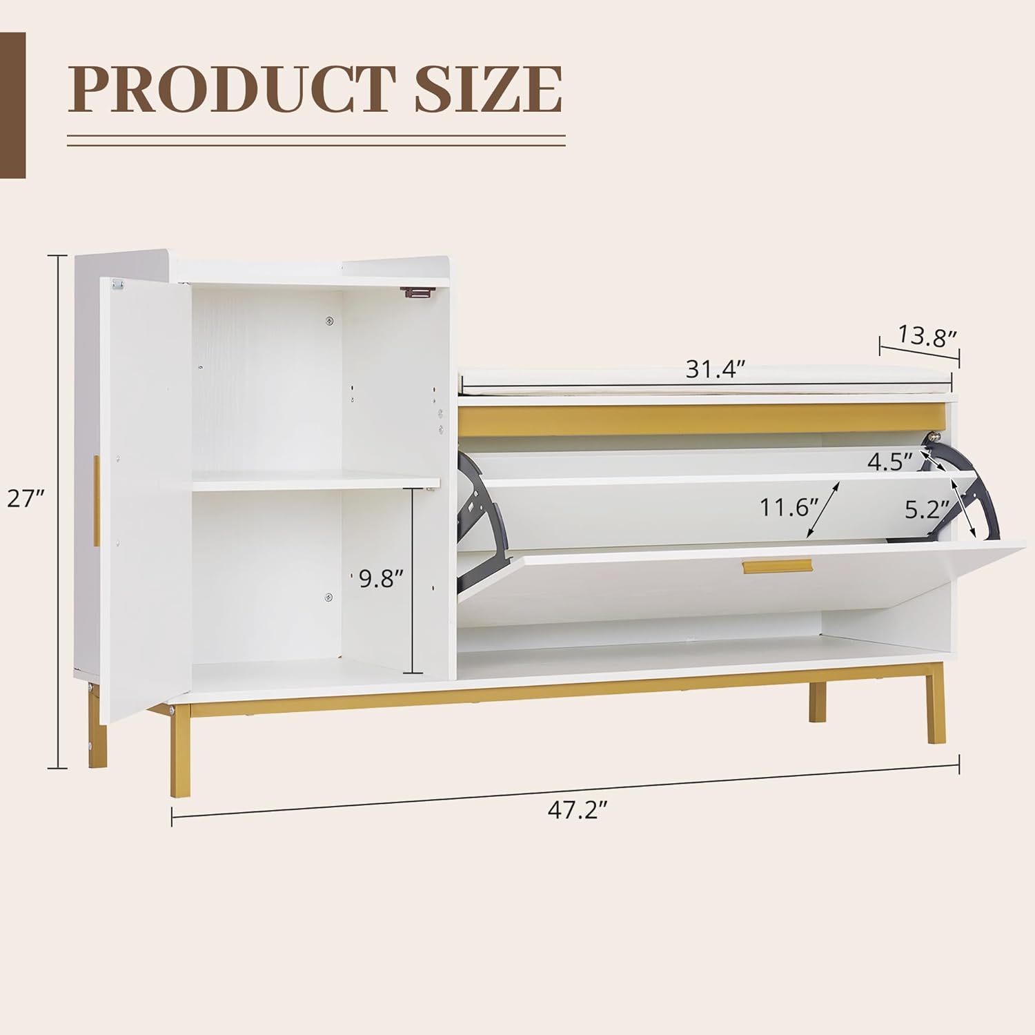 VECELO Shoe Storage Bench with Flip Drawers Entryway Cabinet with Removable Seat Cushion - VECELO