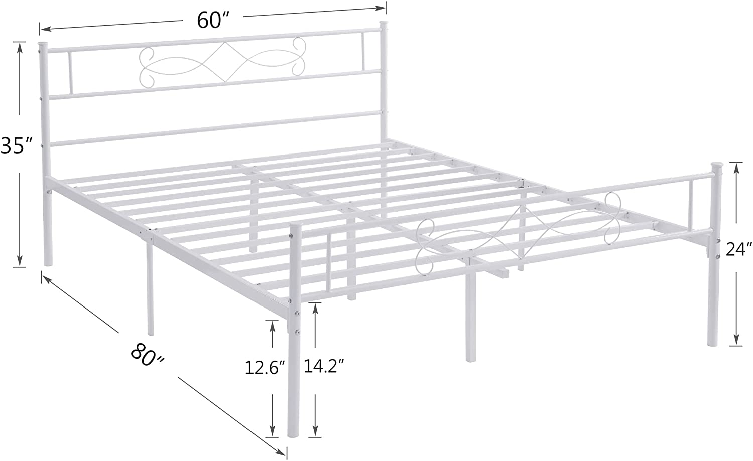 VECELO Metal Platform Bed Frame with Headboard & Footboard Premium Steel Slat Support Noise-Free - VECELO