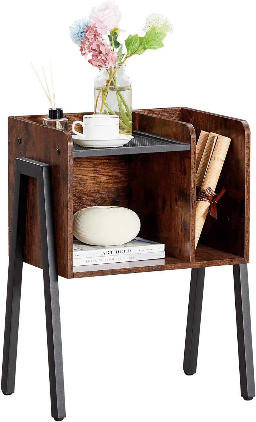 VECELO Industrial Side End Table/Nightstand Stackable Accent Furniture with 2-Tier Open Storage Compartments - VECELO