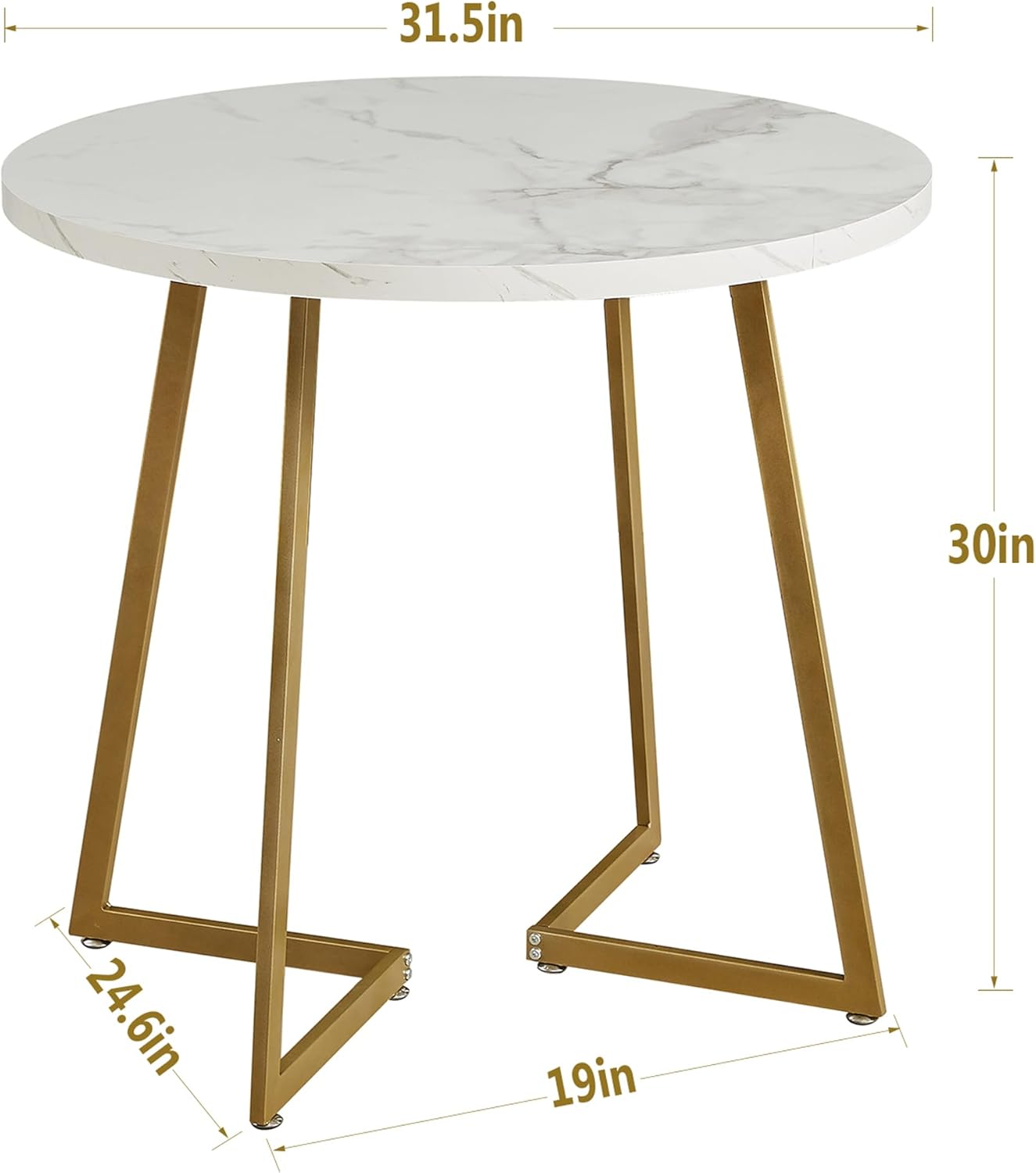 VECELO Round Dining Room Table with Wood Grain Tabletop and Steel Frame - VECELO
